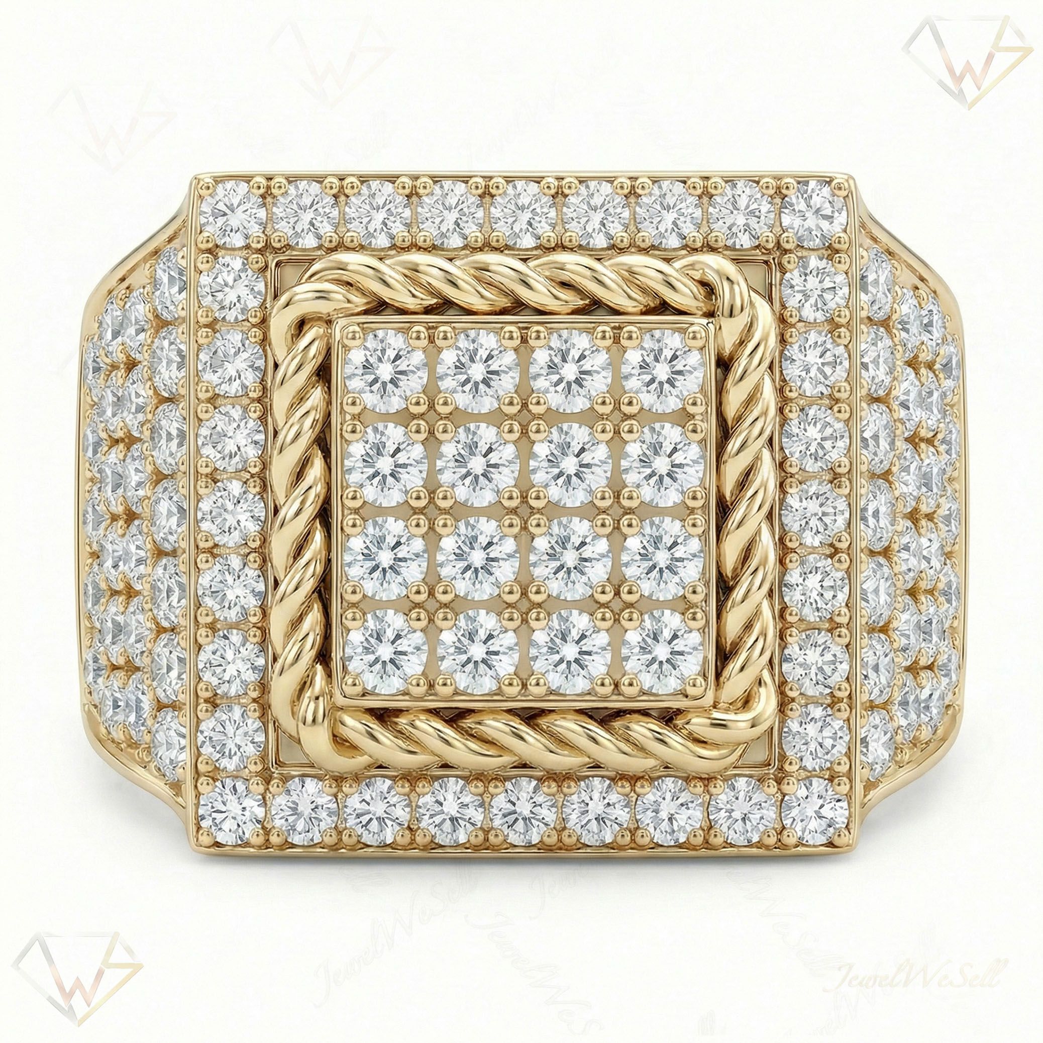4.90 ct EF VS Lab Grown Diamond Mens Statement Ring in 10k Yellow Gold _ Sz1200 9211