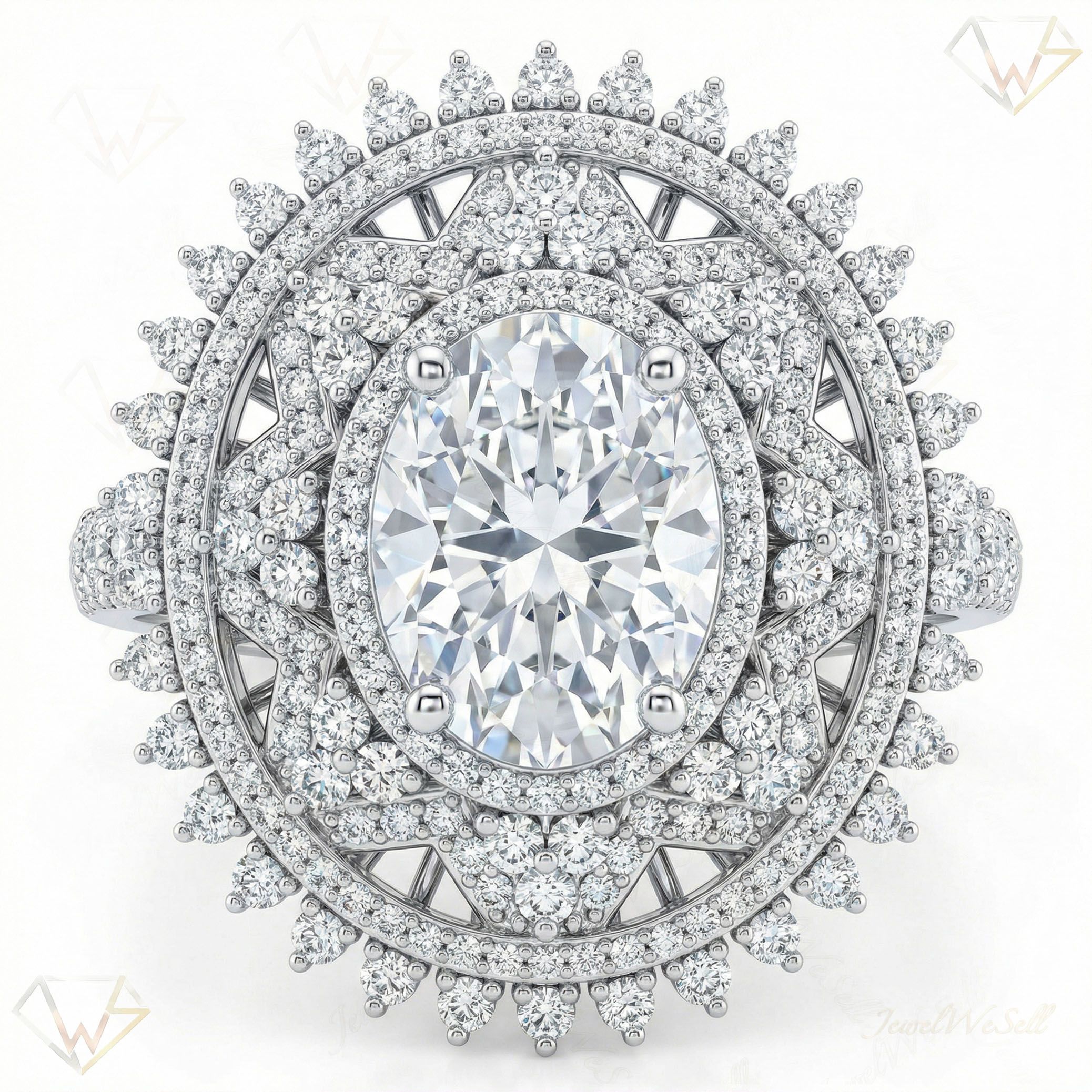 6.80 ct EF VS Lab Grown Diamond Fancy Ring in 10k White Gold _ Sz0550 9240
