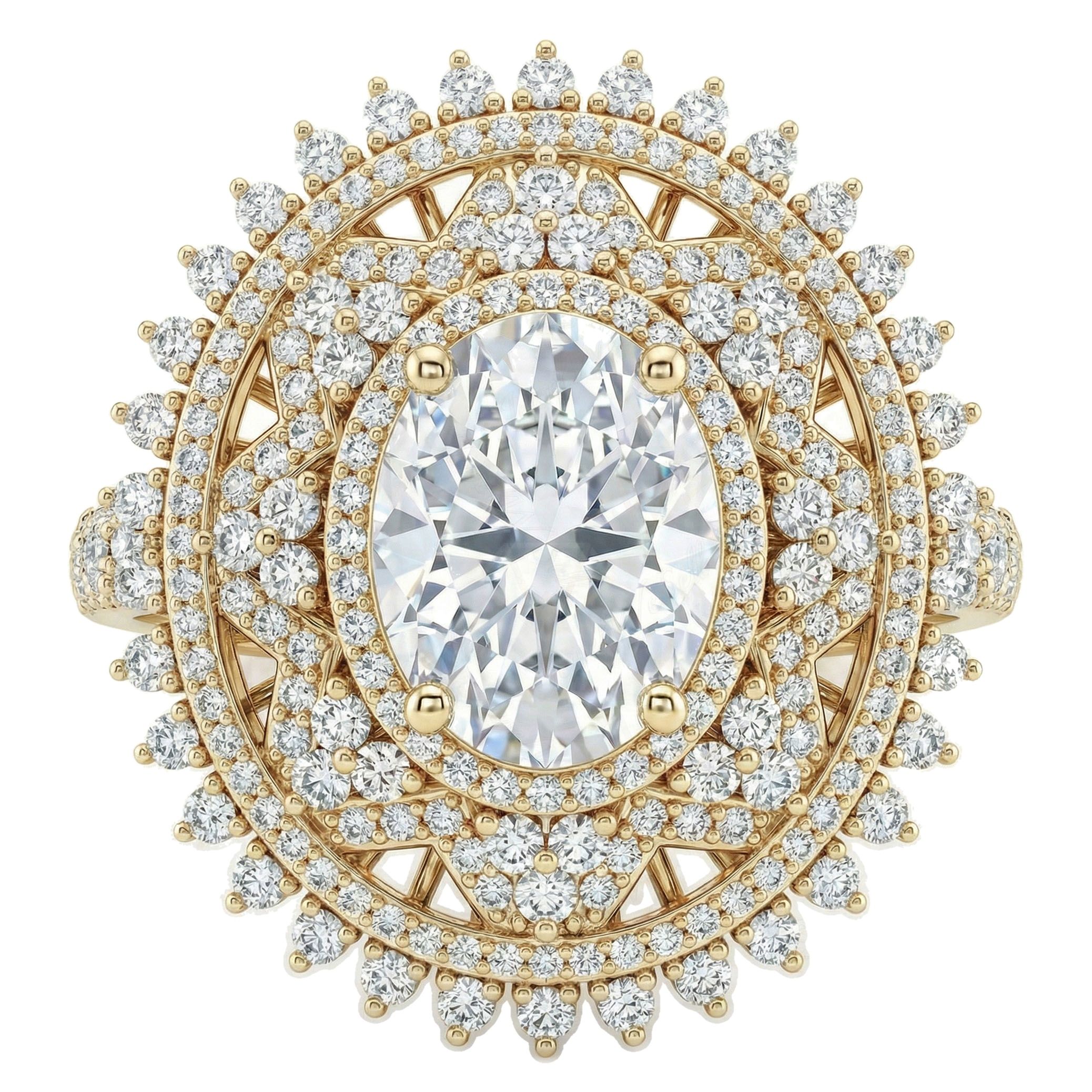 6.80 ct EF VS Lab Grown Diamond Fancy Ring in 14k Yellow Gold _ Sz0825 9240