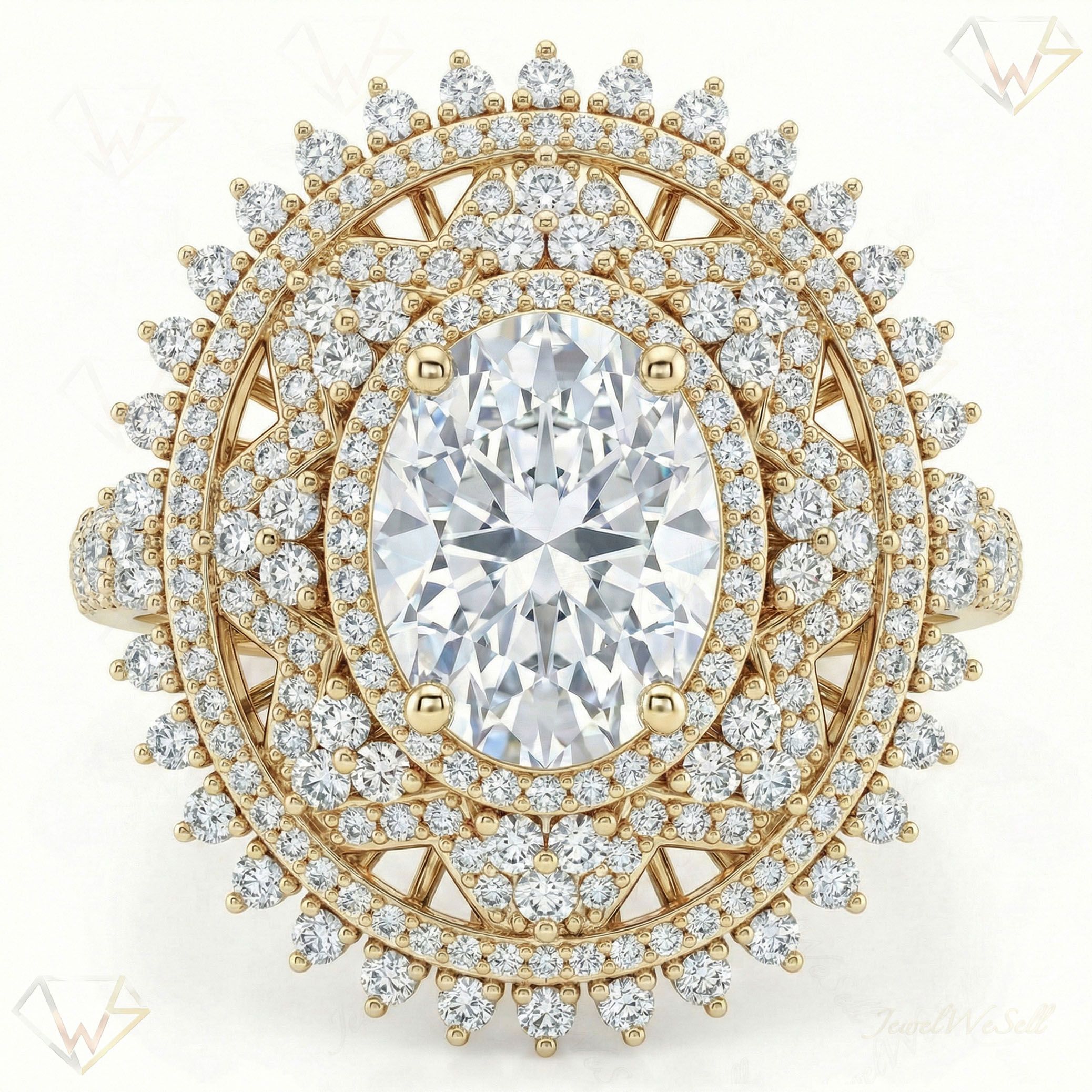 6.80 ct EF VS Lab Grown Diamond Fancy Ring in 10k Yellow Gold _ Sz0700 9240