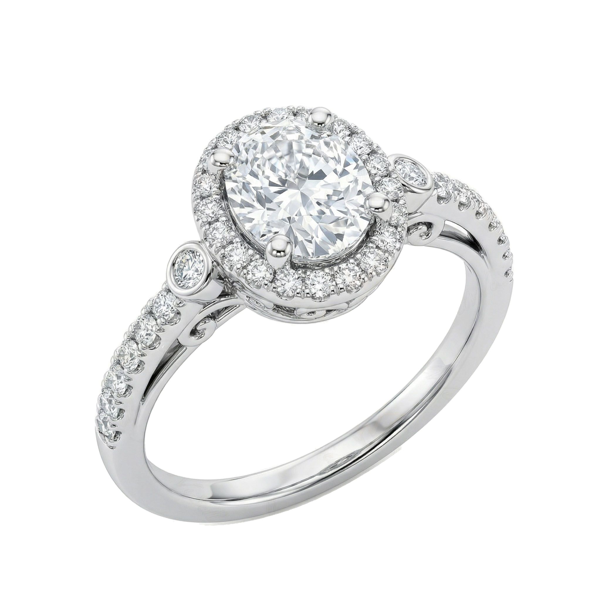 1.10 ct EF VS Lab Grown Diamond Halo Engagement Ring in 10k White Gold _ Sz0675 9255