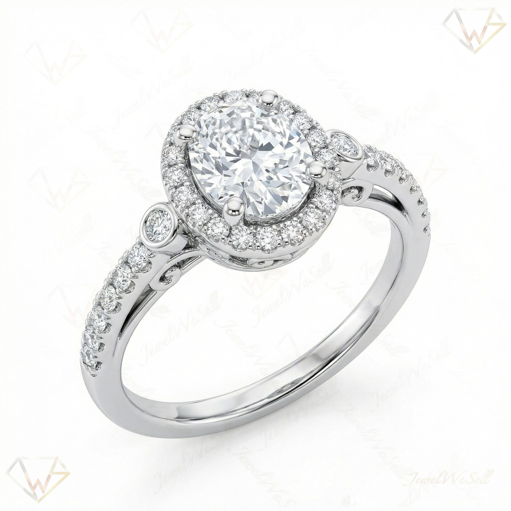 1.10 ct EF VS Lab Grown Diamond Halo Engagement Ring in 14k White Gold _ Sz0625 9255