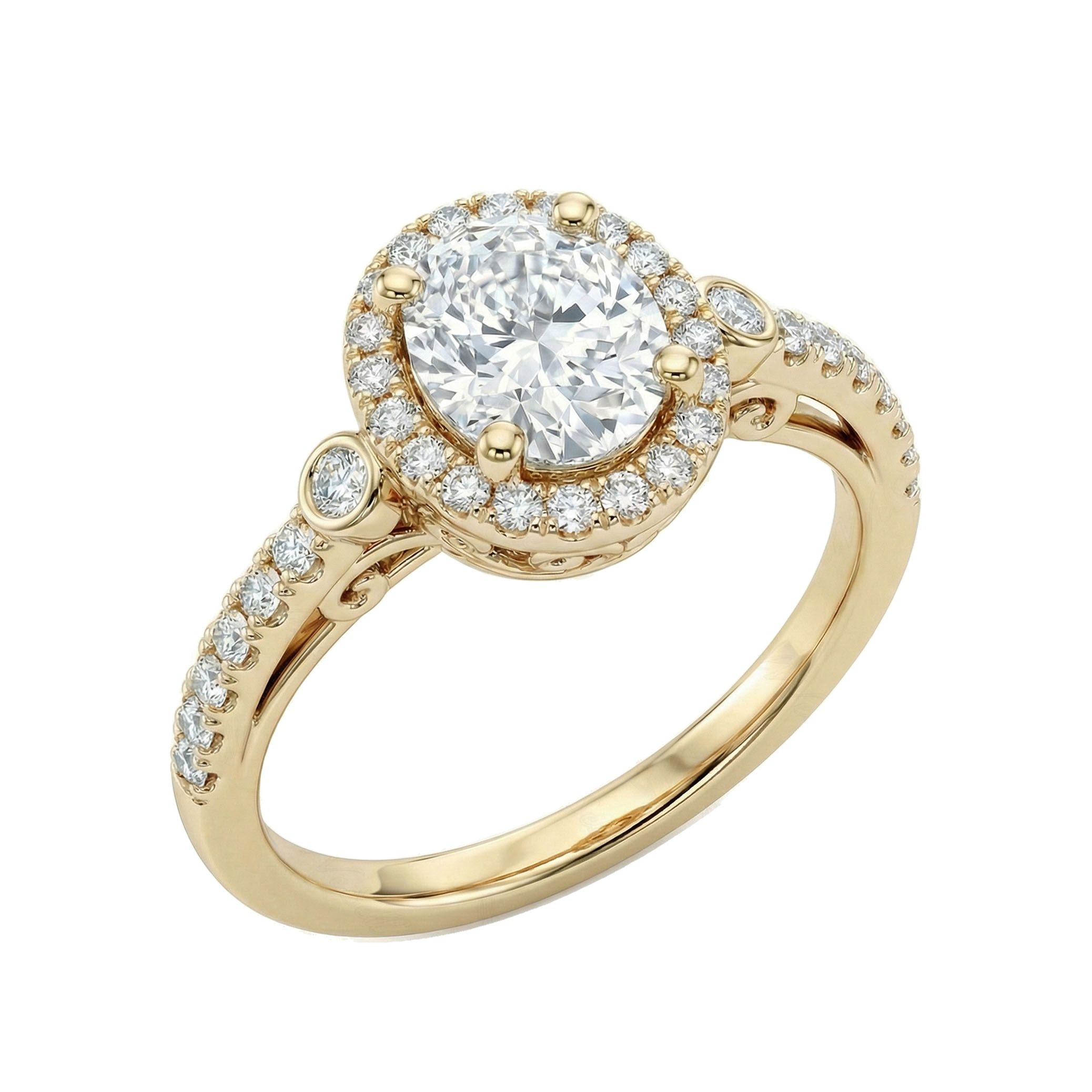 1.10 ct EF VS Lab Grown Diamond Halo Engagement Ring in 10k Yellow Gold _ Sz0700 9255