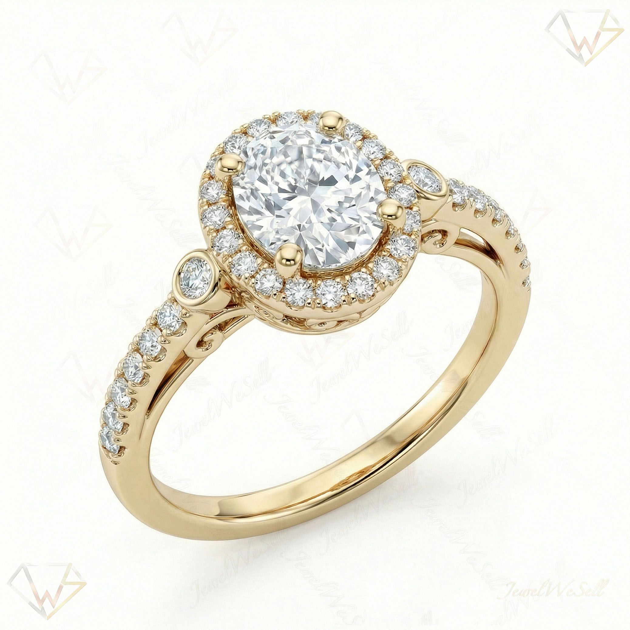 1.10 ct EF VS Lab Grown Diamond Halo Engagement Ring in 10k Yellow Gold _ Sz0400 9255