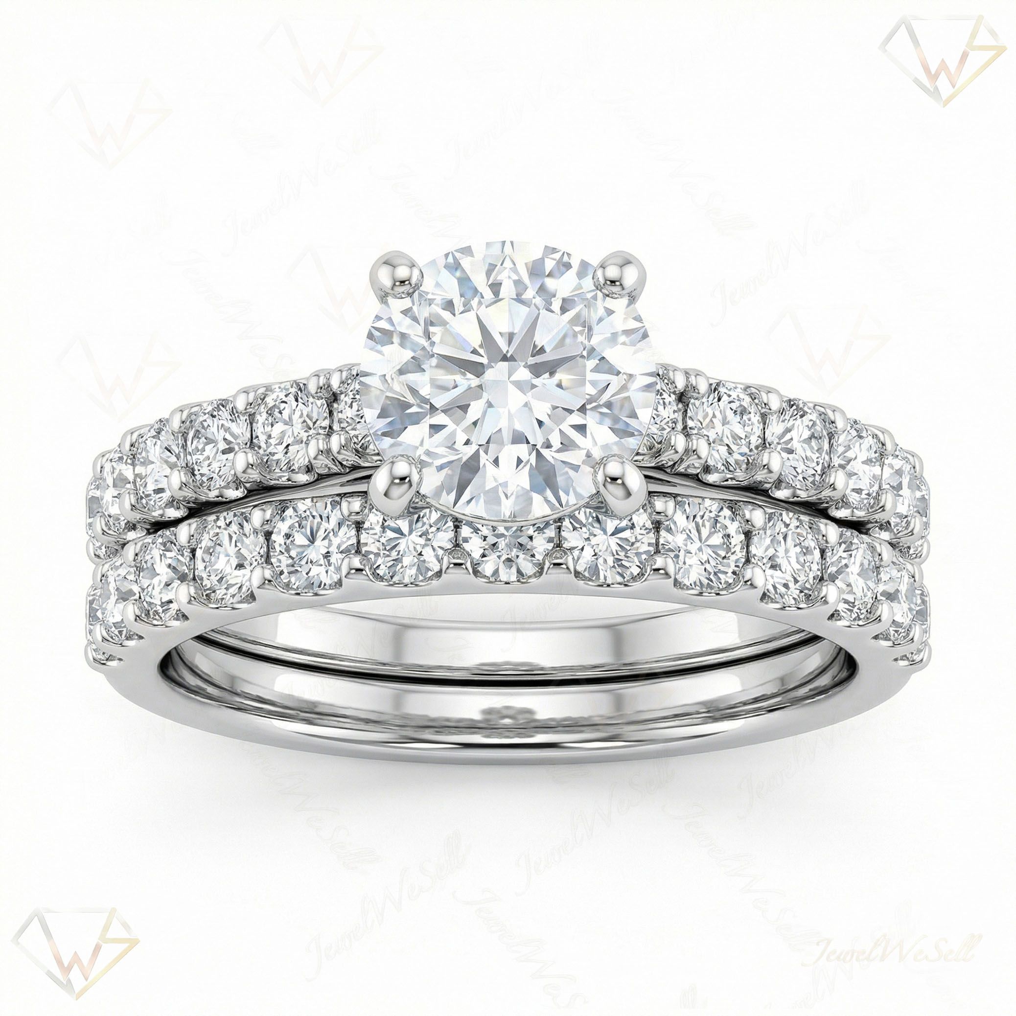 2.40 ct EF VS Lab Grown Diamond Solitaire with Accents Engagement Set in 14k White Gold _ Sz0775 9266
