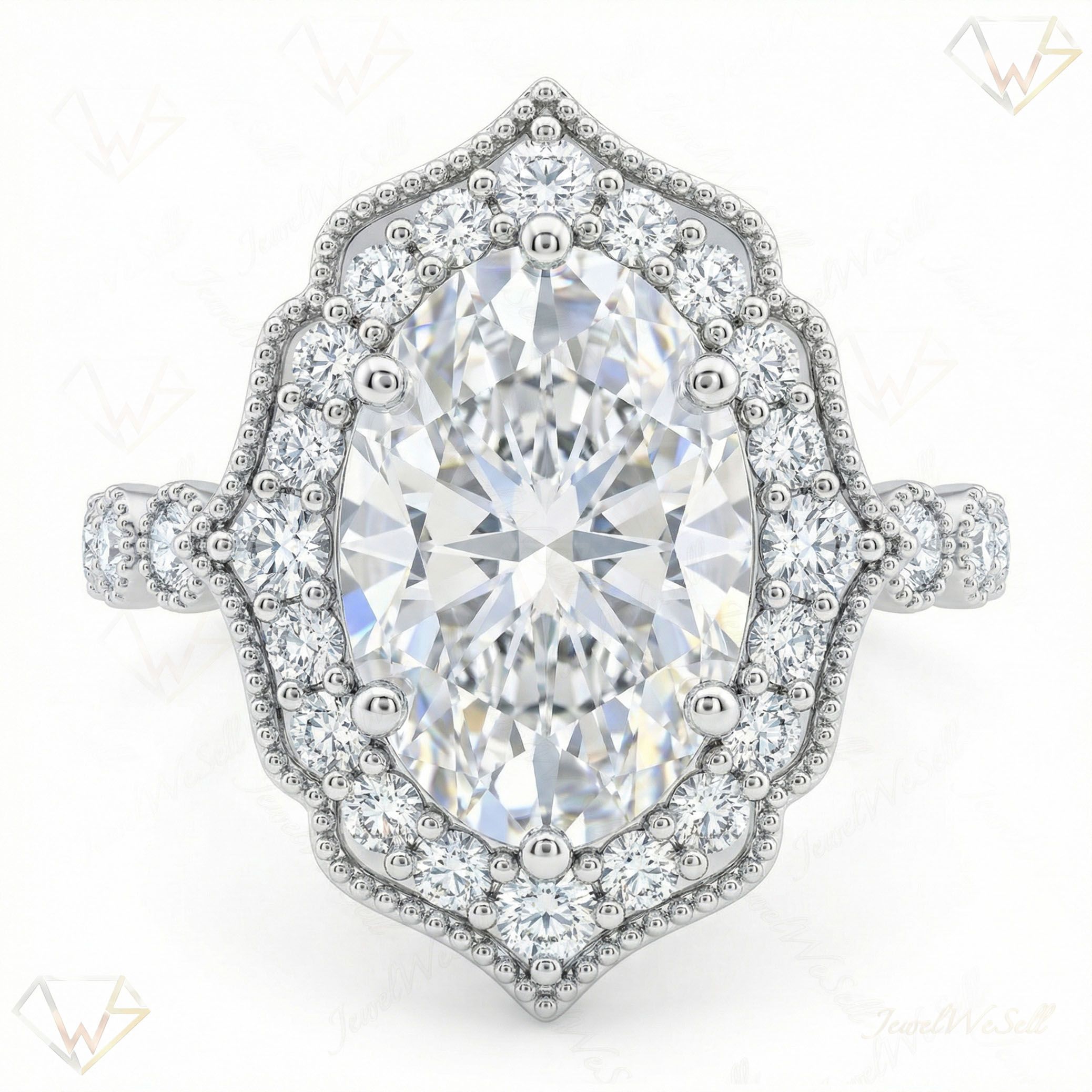 2.90 ct EF VS Lab Grown Diamond Halo Engagement Ring in 14k White Gold _ Sz0525 9272