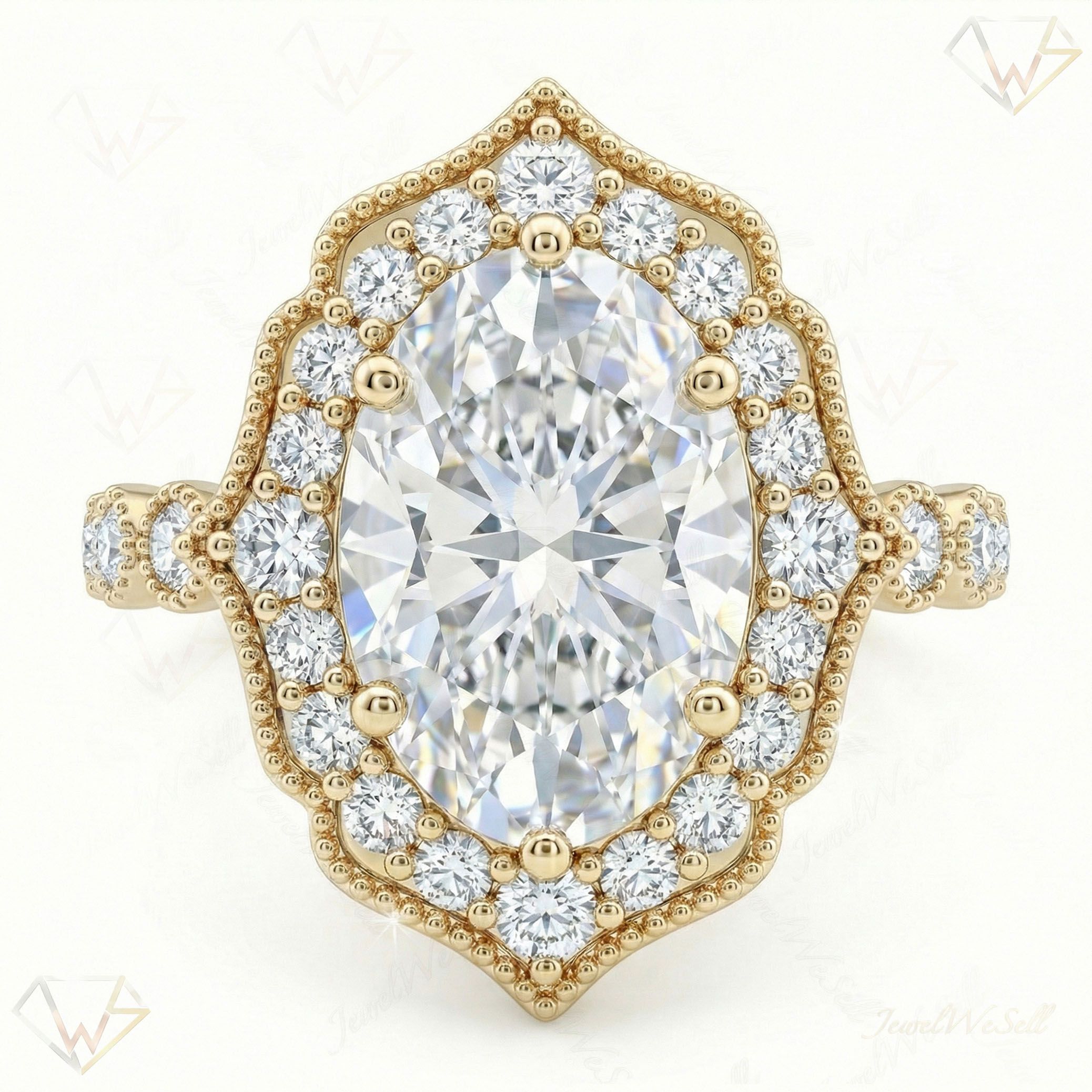 2.90 ct EF VS Lab Grown Diamond Halo Engagement Ring in 10k Yellow Gold _ Sz0400 9272