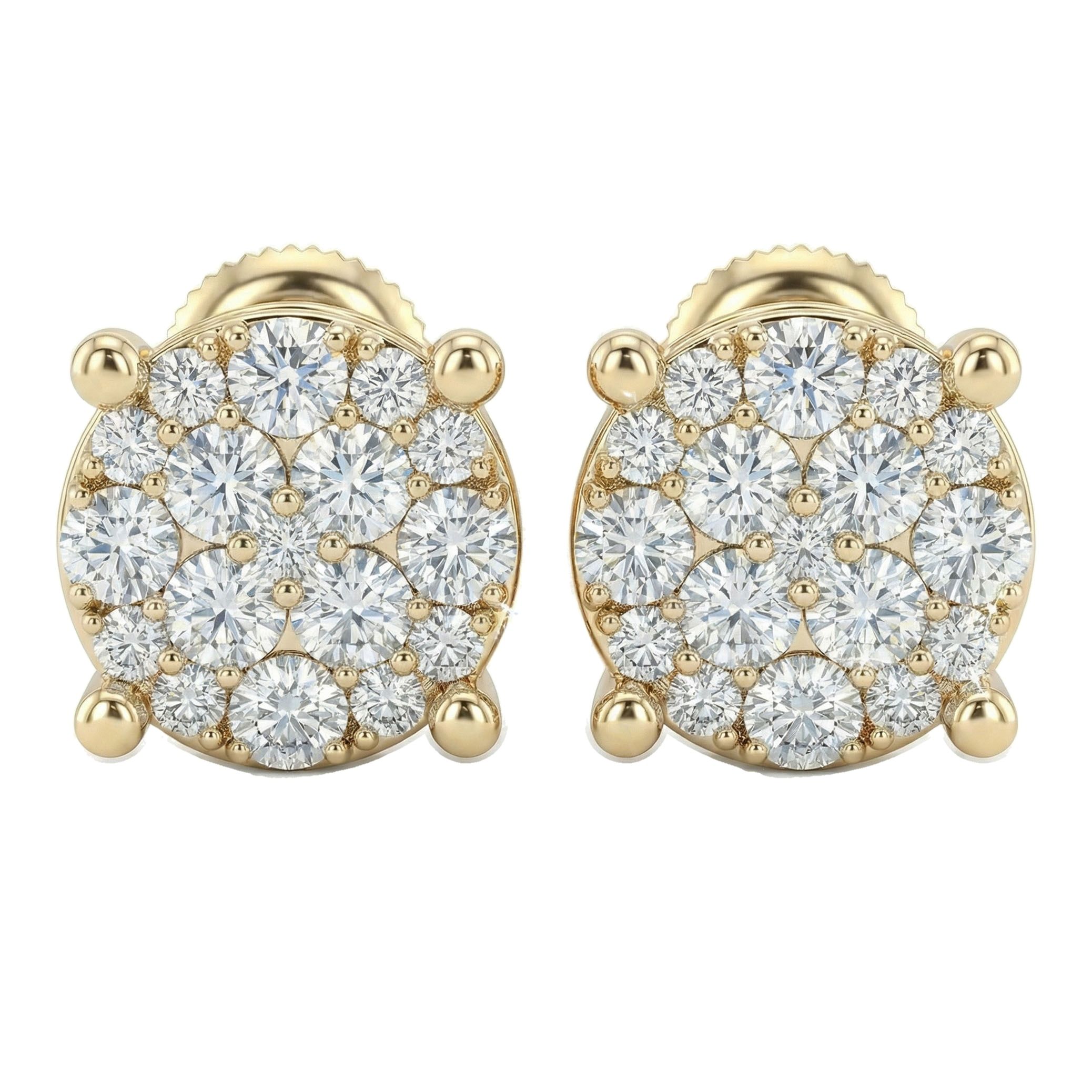 2.00 ct EF VS Lab Grown DIamond Cluster Earrings in 10k Yellow Gold 13519