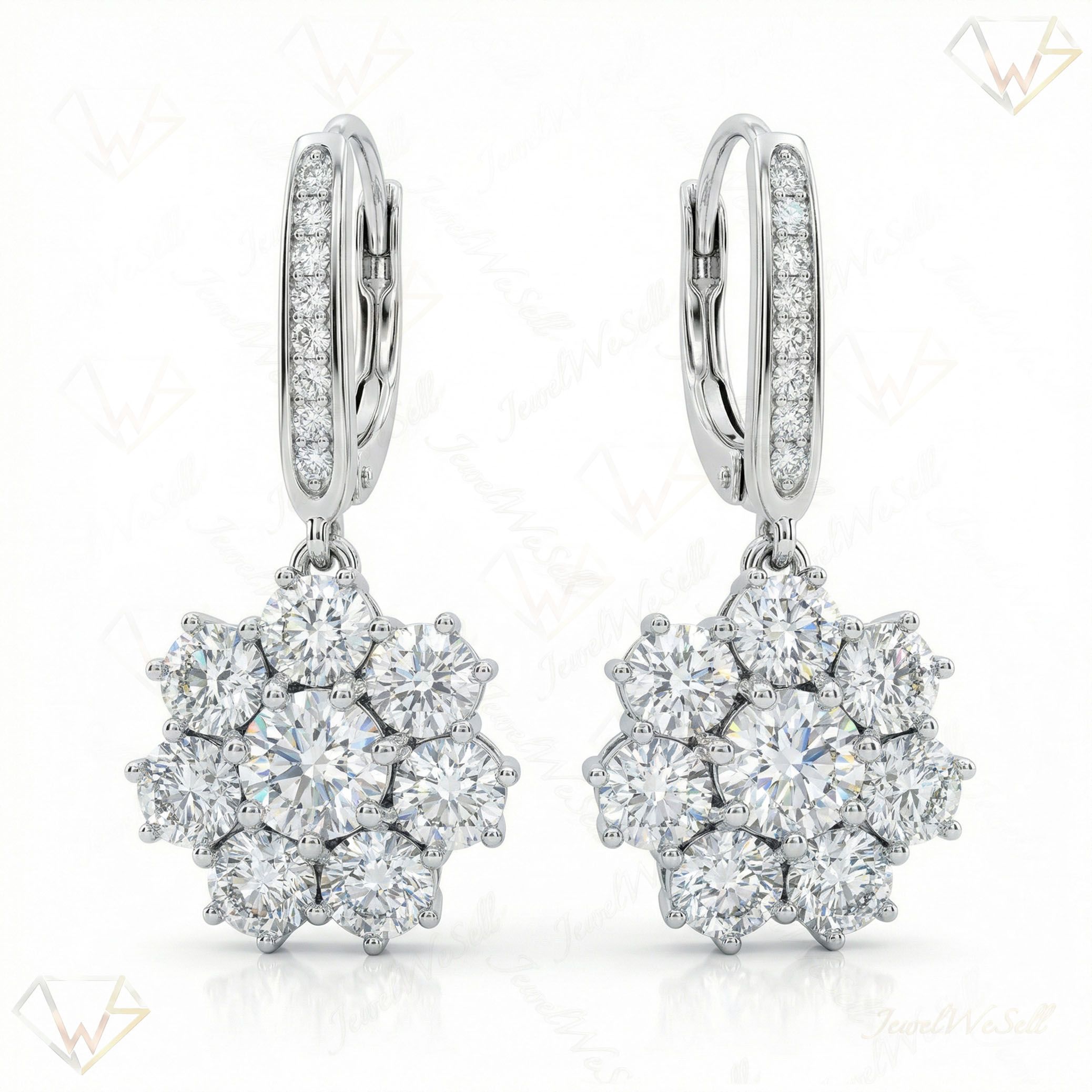 4.70 ct EF VS Lab Grown DIamond Cluster Earrings in 14k White Gold 13730