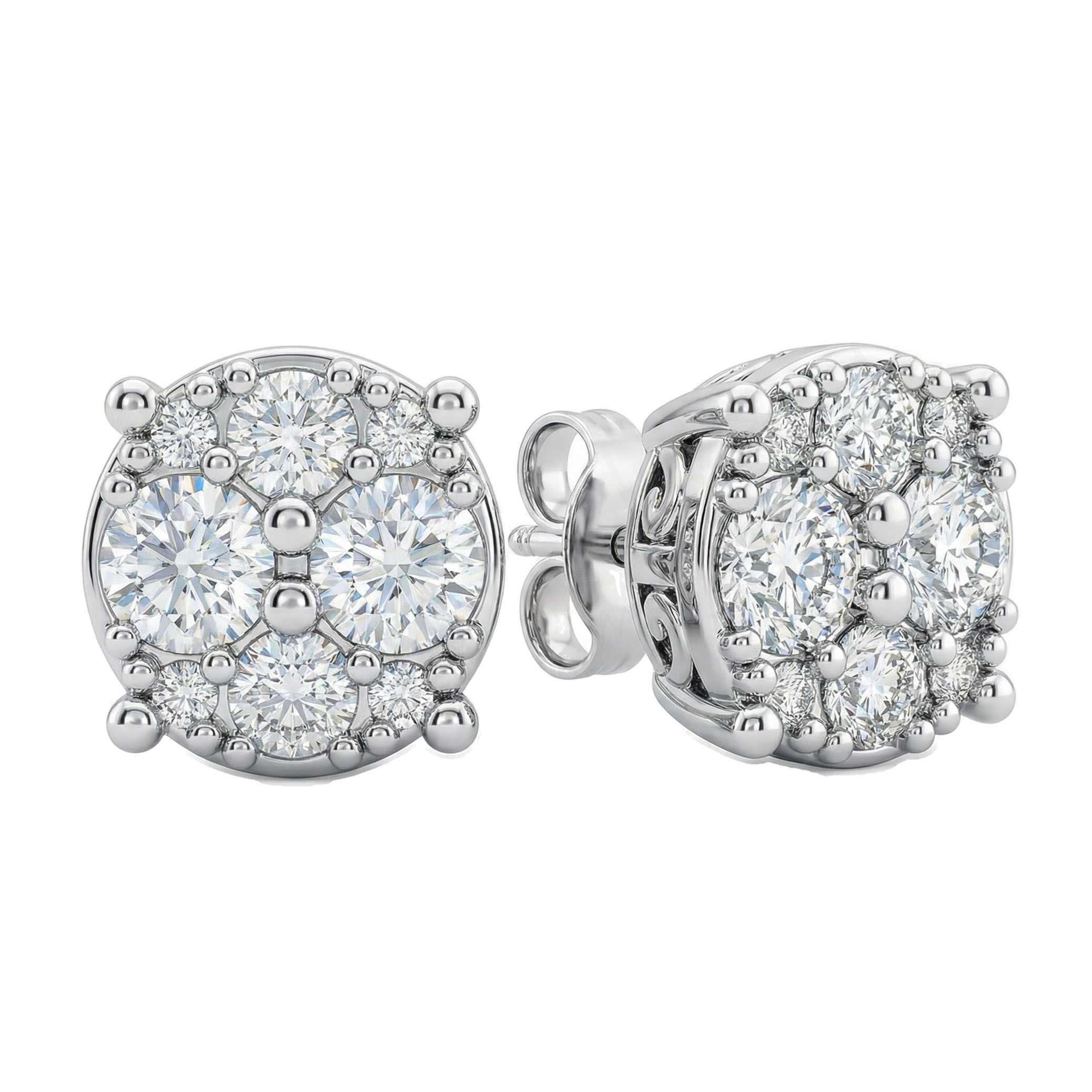 0.95 ct EF VS Lab Grown DIamond Cluster Earrings in 10k White Gold 13815