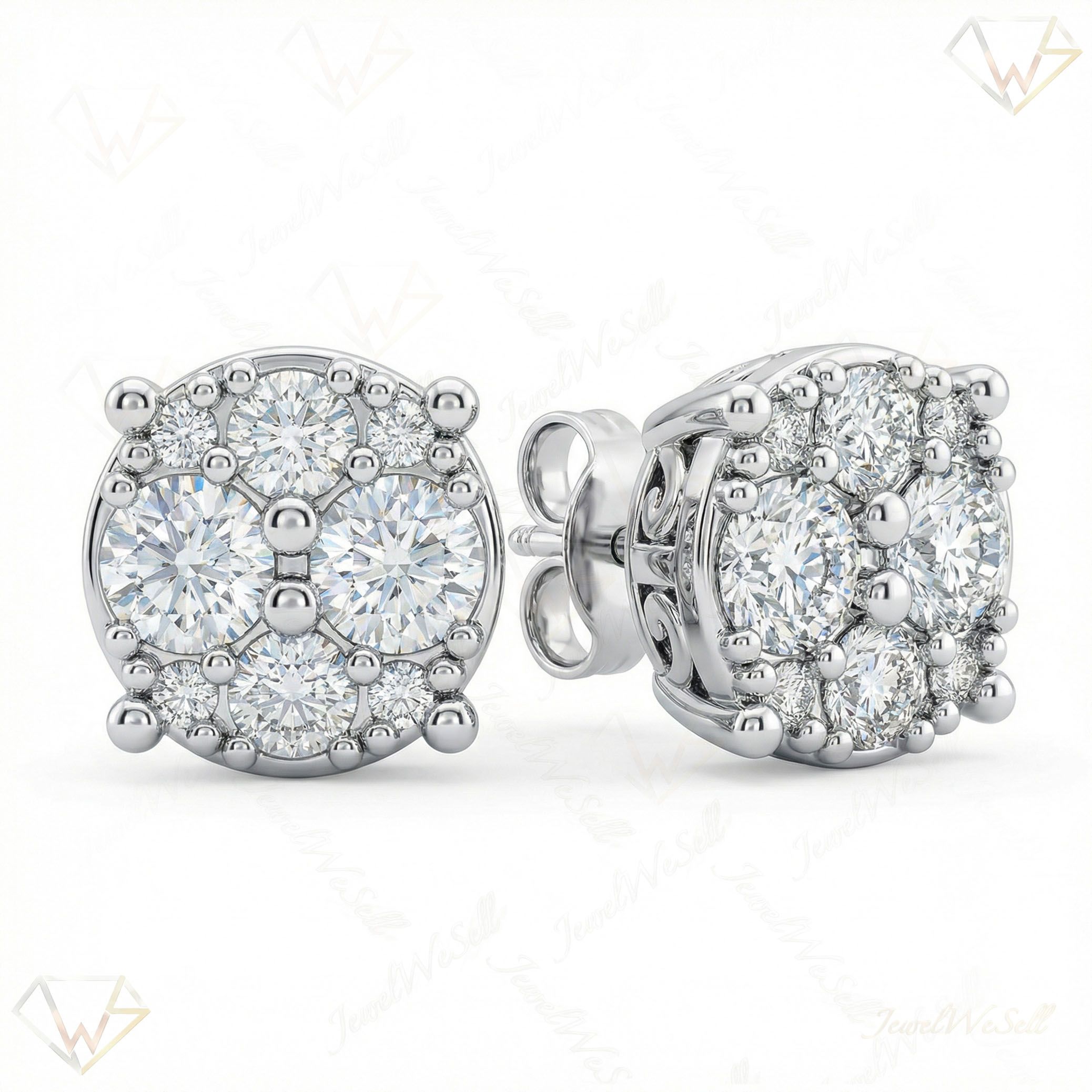 0.95 ct EF VS Lab Grown DIamond Cluster Earrings in 14k White Gold 13815