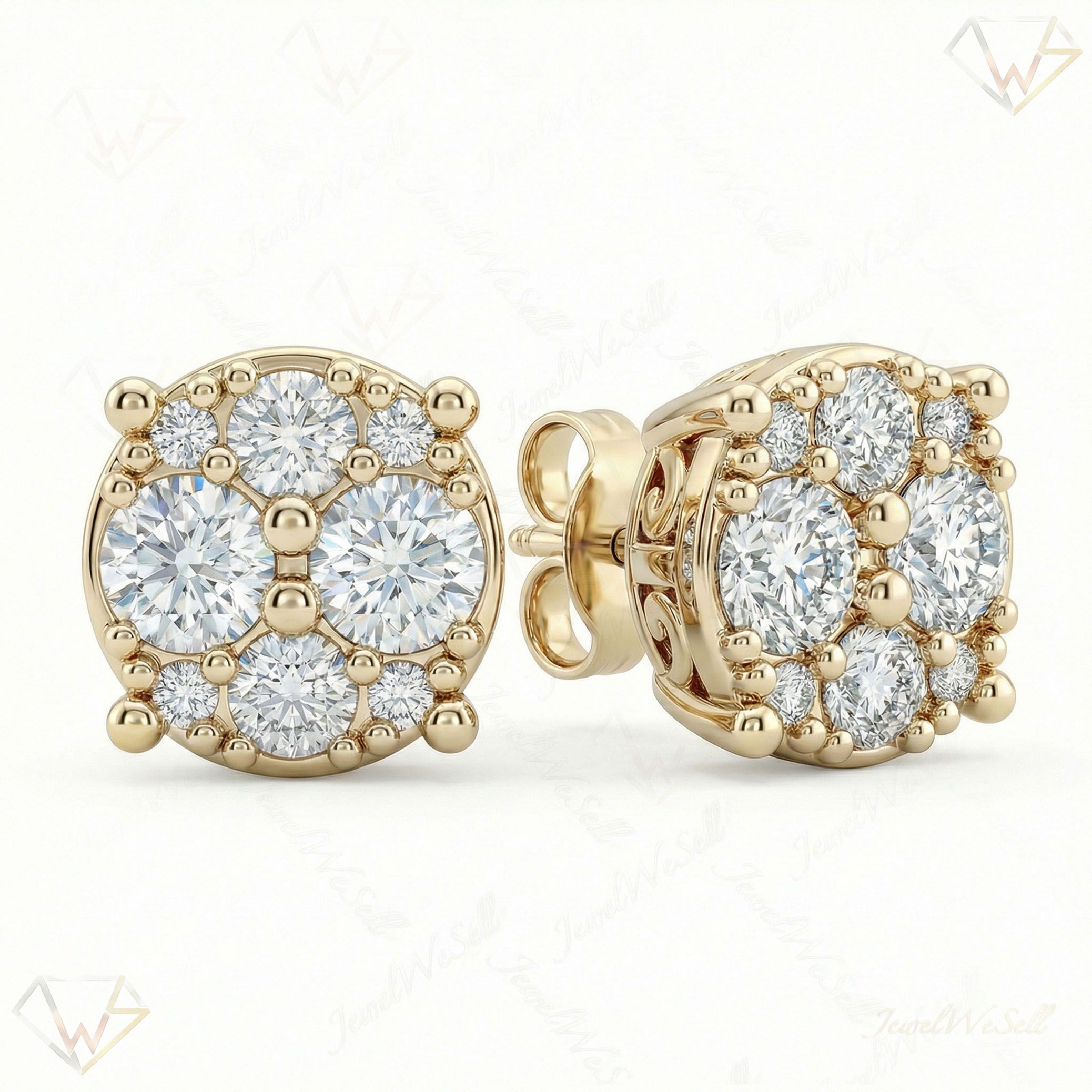 0.95 ct EF VS Lab Grown DIamond Cluster Earrings in 14k Yellow Gold 13815