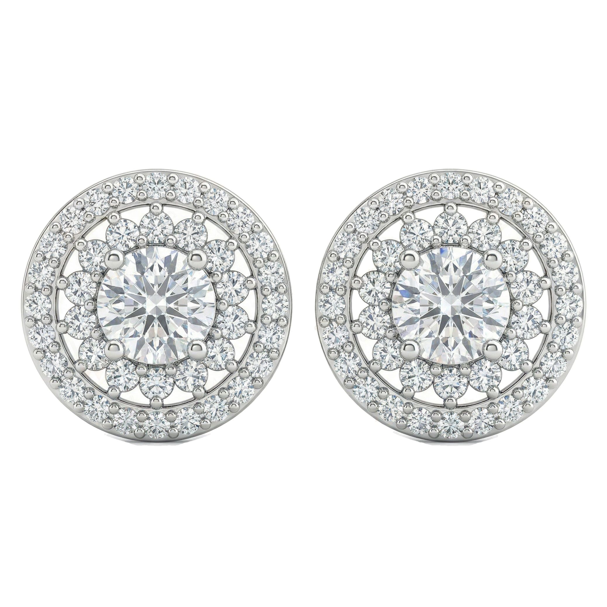 1.10 ct EF VS Lab Grown DIamond Halo Earrings in 14k White Gold 13910