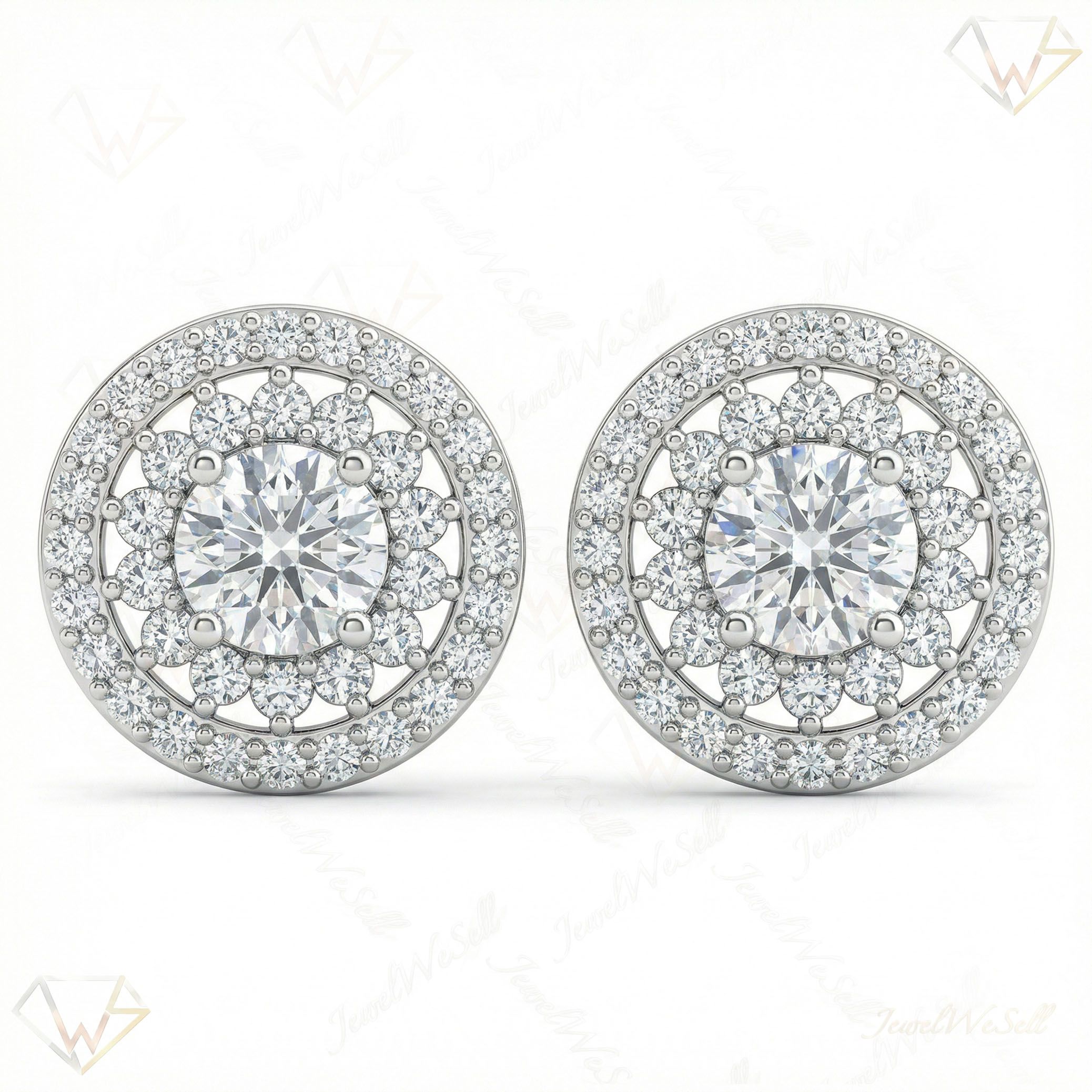1.10 ct EF VS Lab Grown DIamond Halo Earrings in 10k White Gold 13910