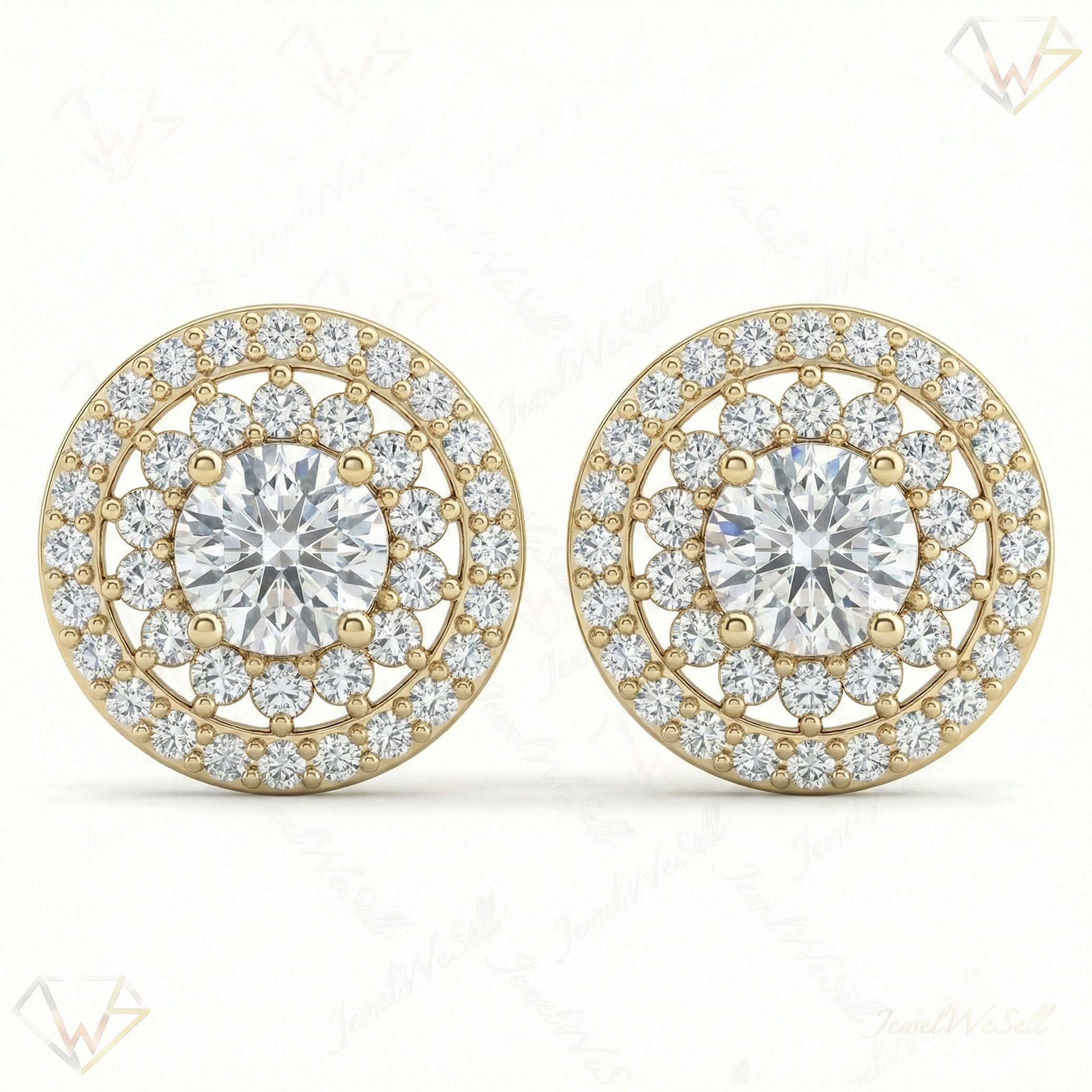 1.10 ct EF VS Lab Grown DIamond Halo Earrings in 10k Yellow Gold 13910
