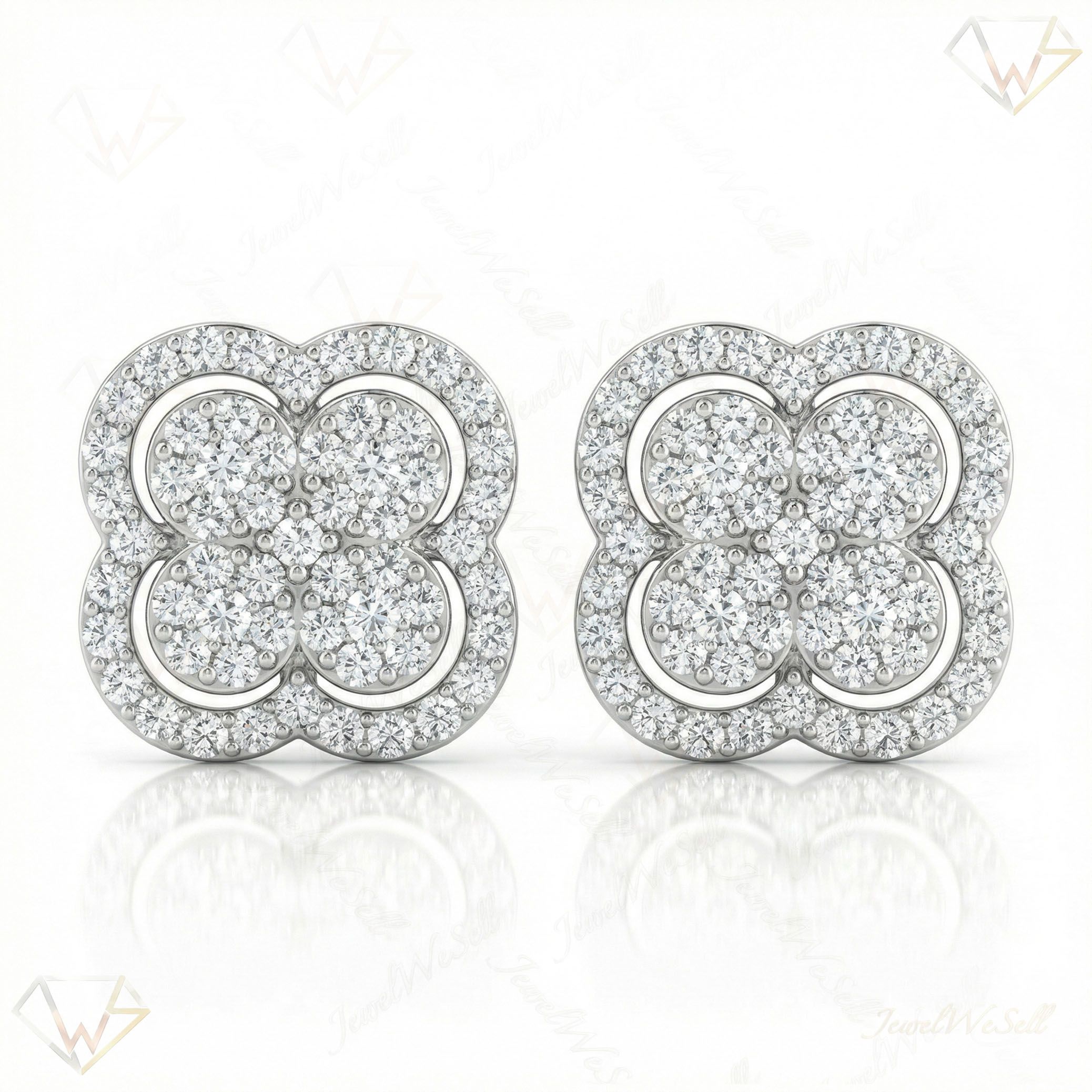 1.35 ct EF VS Lab Grown DIamond Cluster Earrings in 14k White Gold 14116