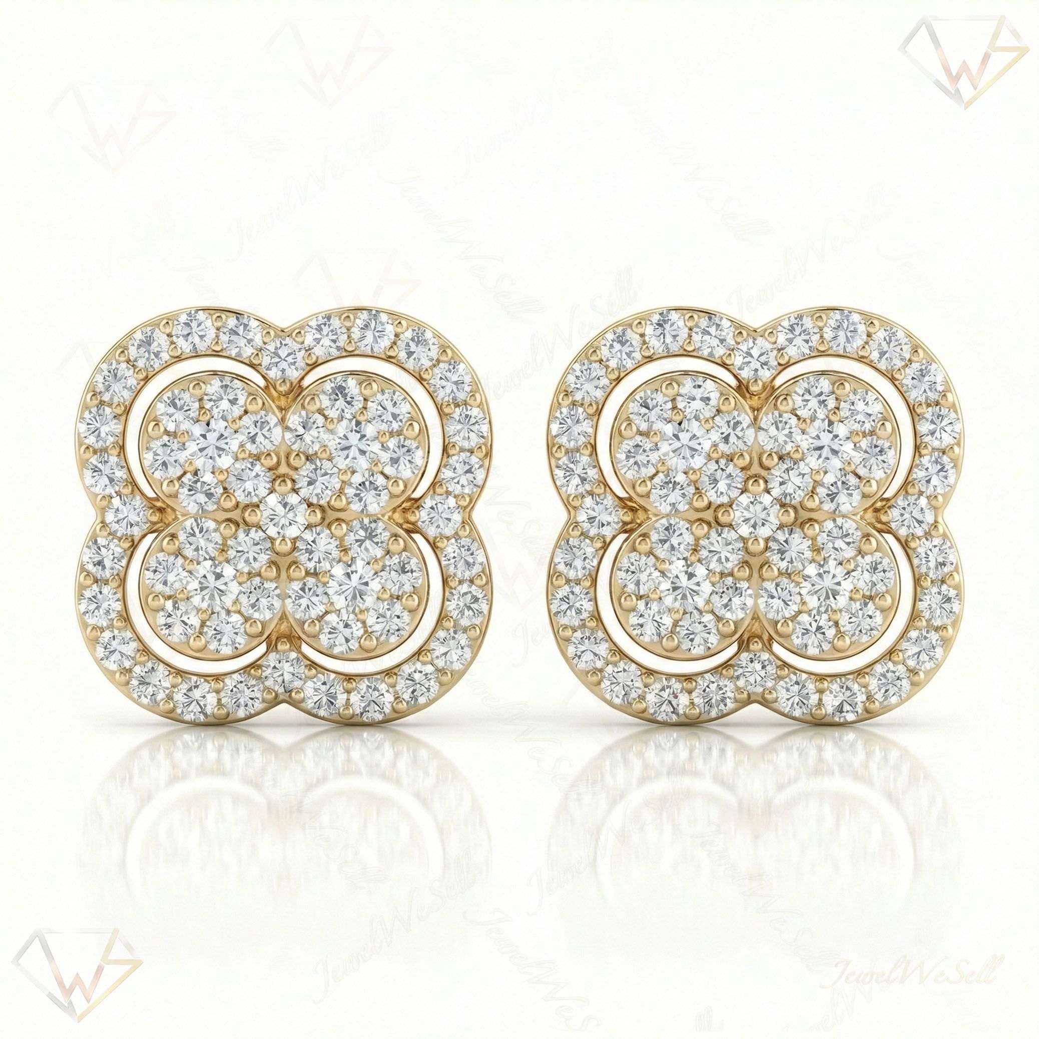 1.35 ct EF VS Lab Grown DIamond Cluster Earrings in 10k Yellow Gold 14116