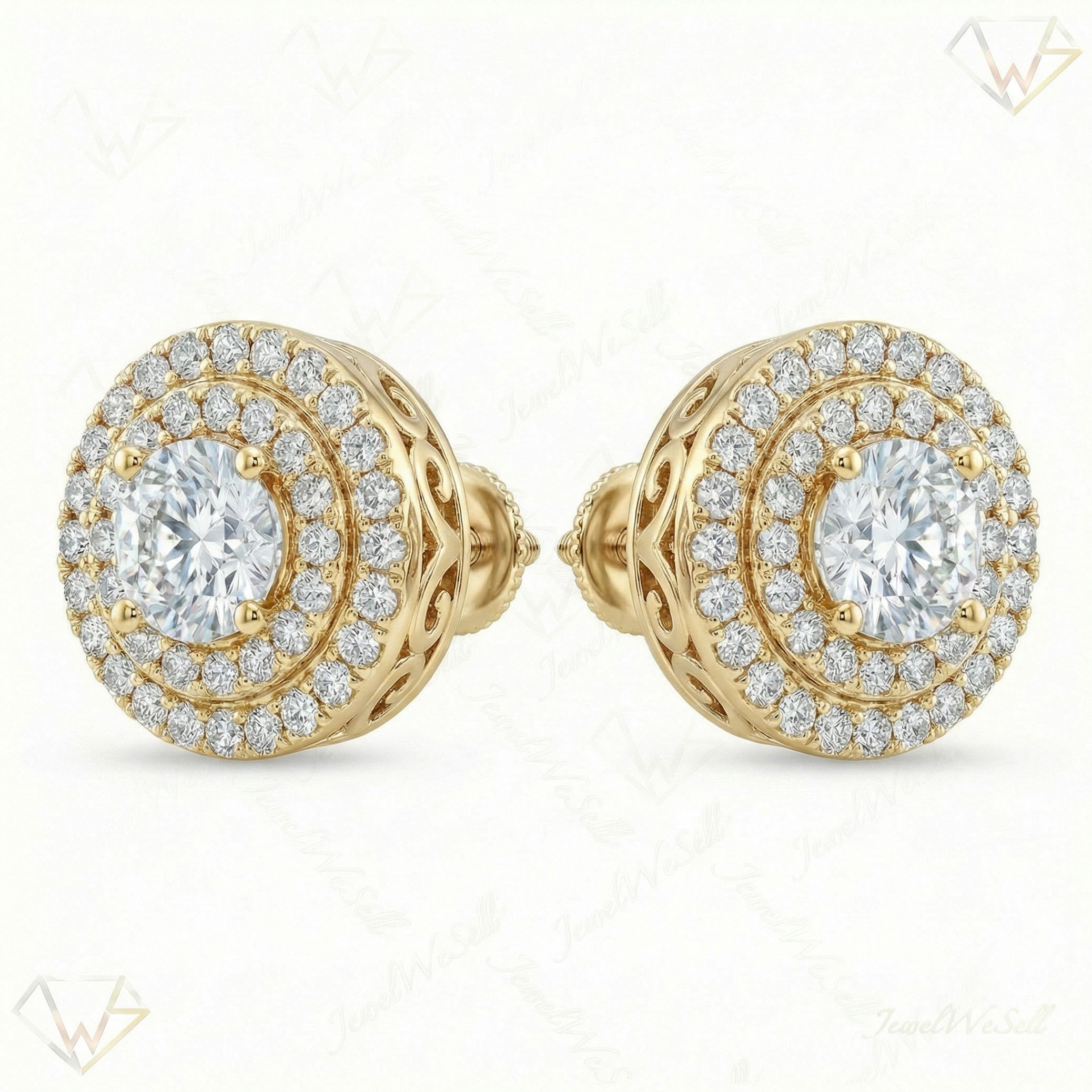 2.25 ct EF VS Lab Grown DIamond Cluster Earrings in 10k Yellow Gold 14123