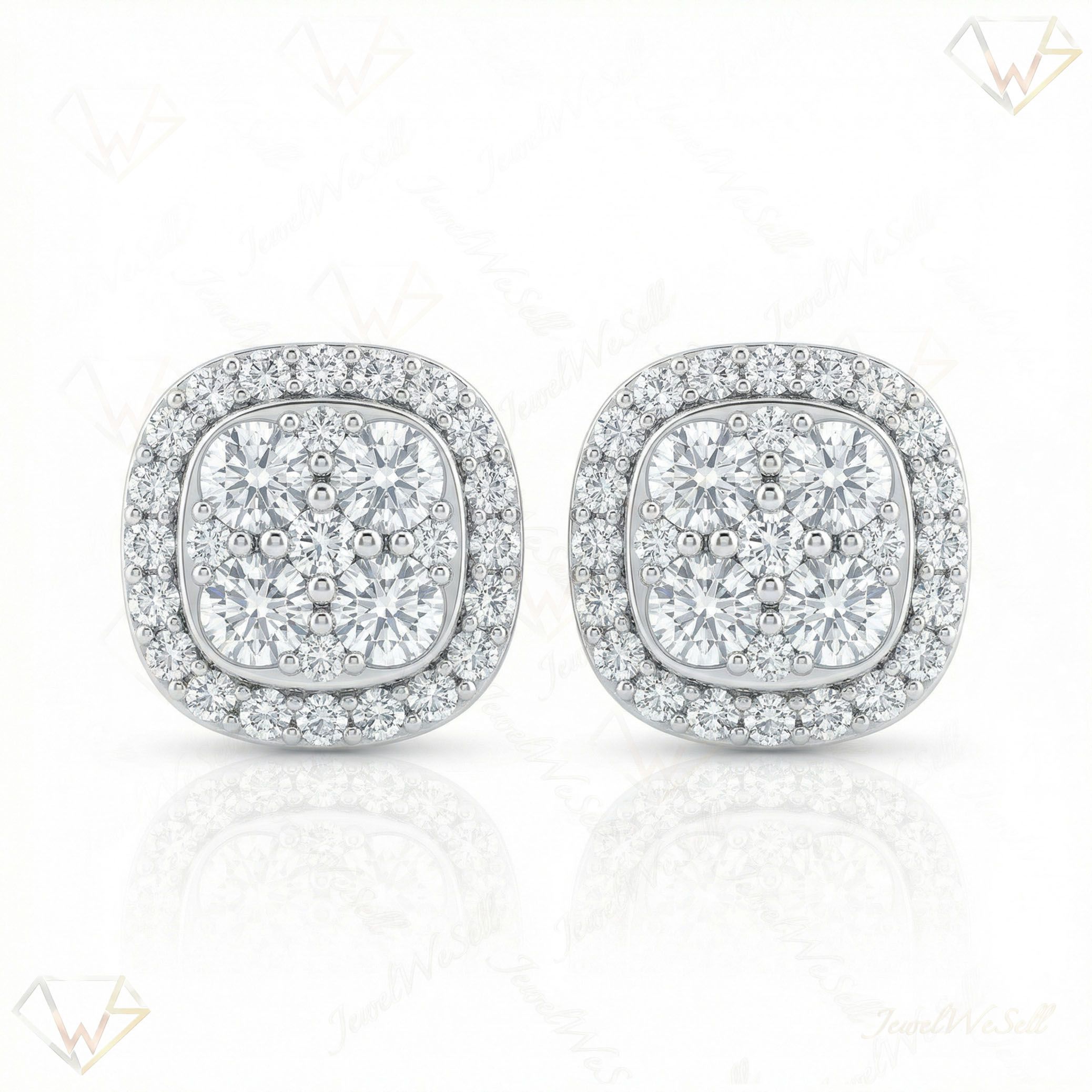 2.05 ct EF VS Lab Grown DIamond Cluster Earrings in 10k White Gold 14135