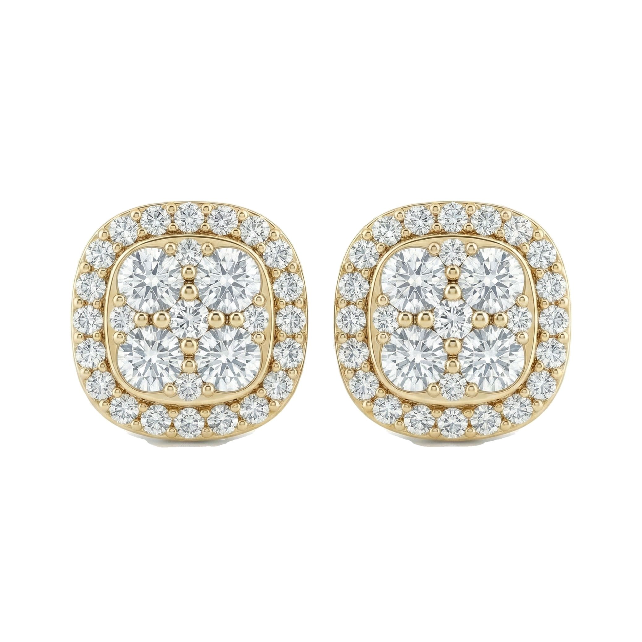 2.05 ct EF VS Lab Grown DIamond Cluster Earrings in 14k Yellow Gold 14135