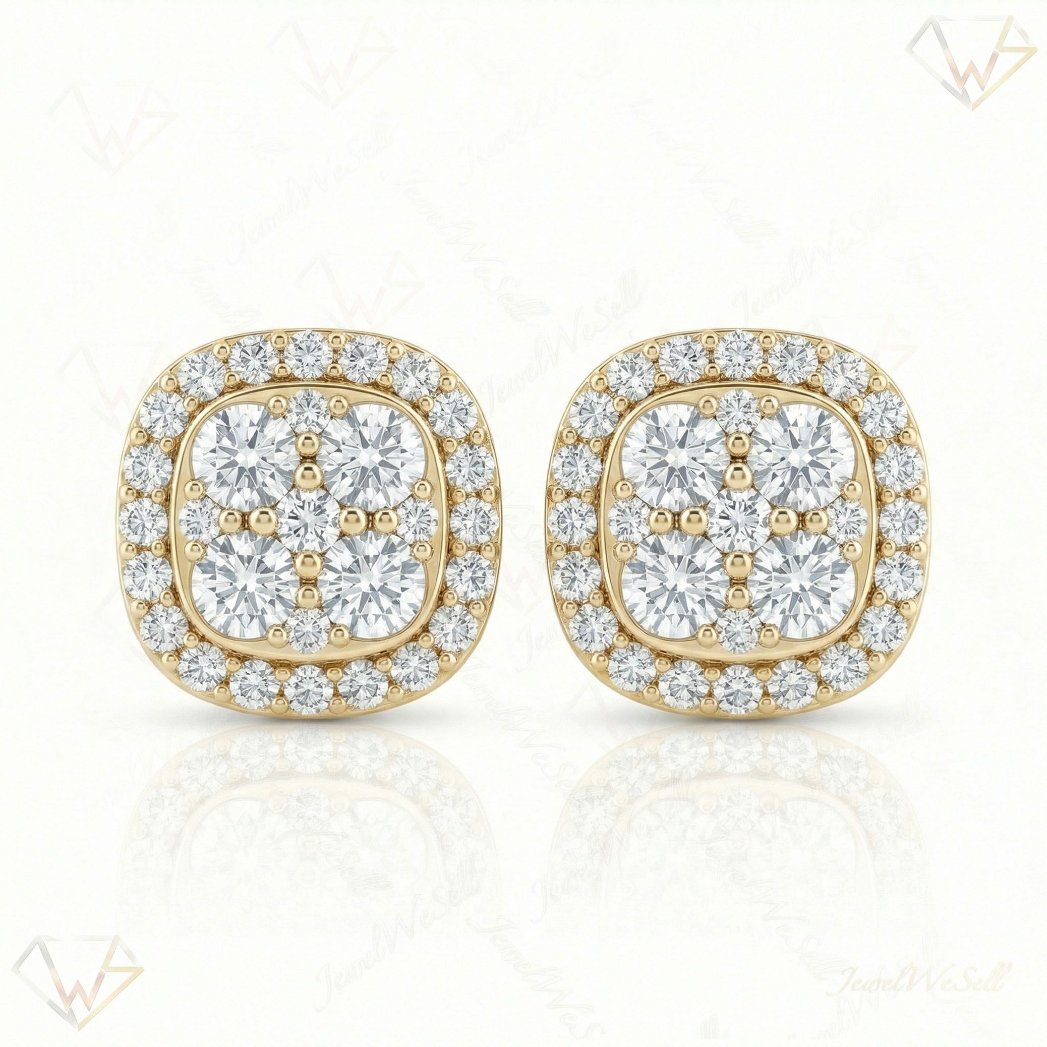 2.05 ct EF VS Lab Grown DIamond Cluster Earrings in 10k Yellow Gold 14135