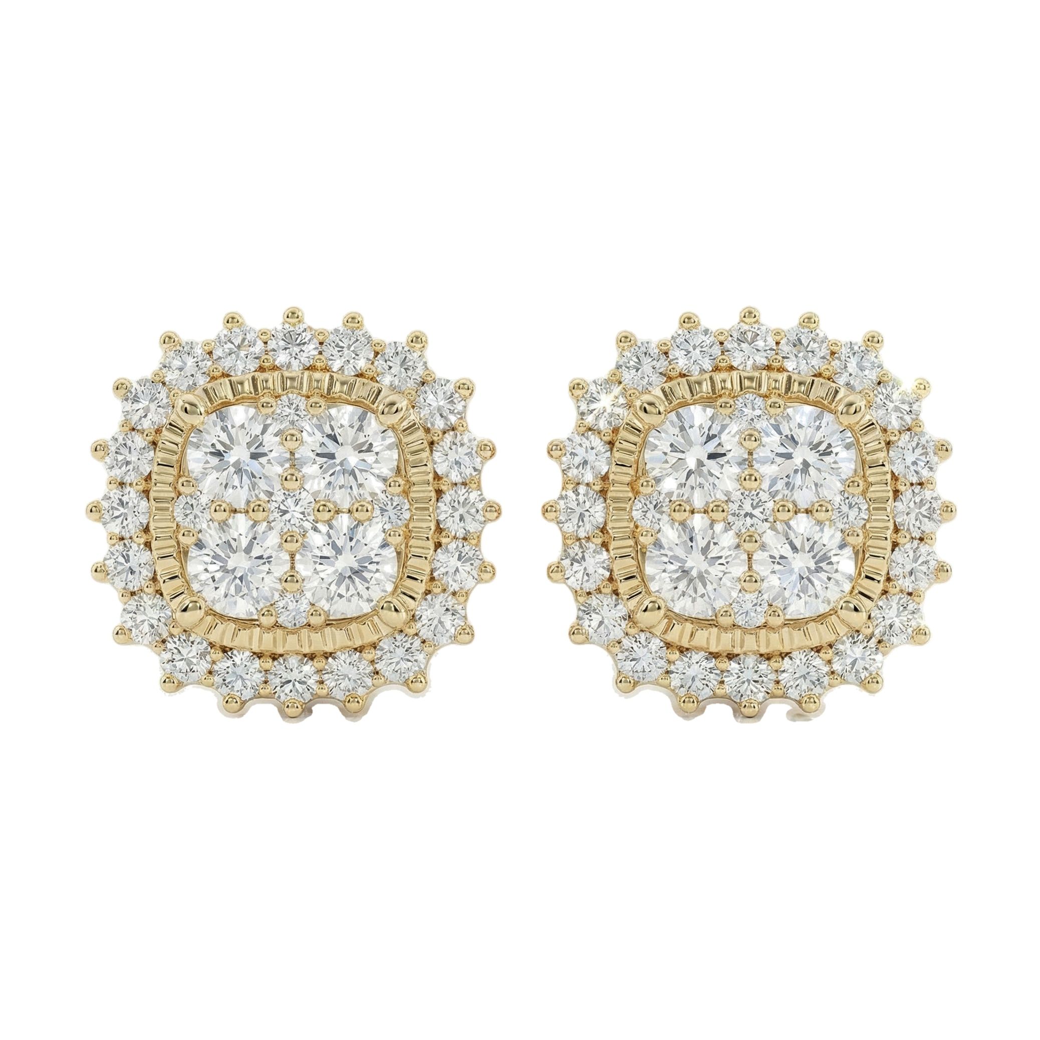 2.10 ct EF VS Lab Grown DIamond Cluster Earrings in 10k Yellow Gold 14260