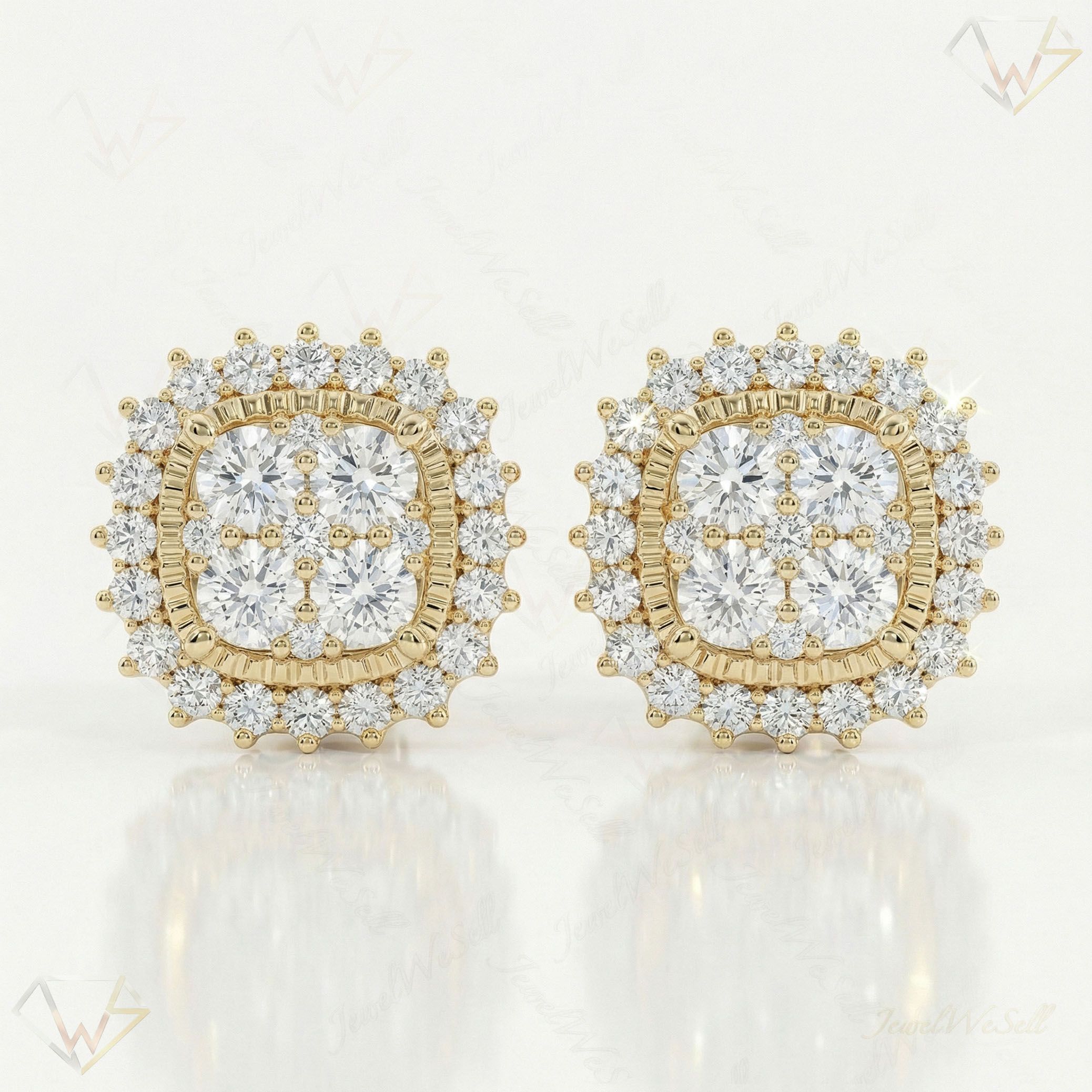 0.95 ct EF VS Lab Grown DIamond Cluster Earrings in 14k Yellow Gold 14260