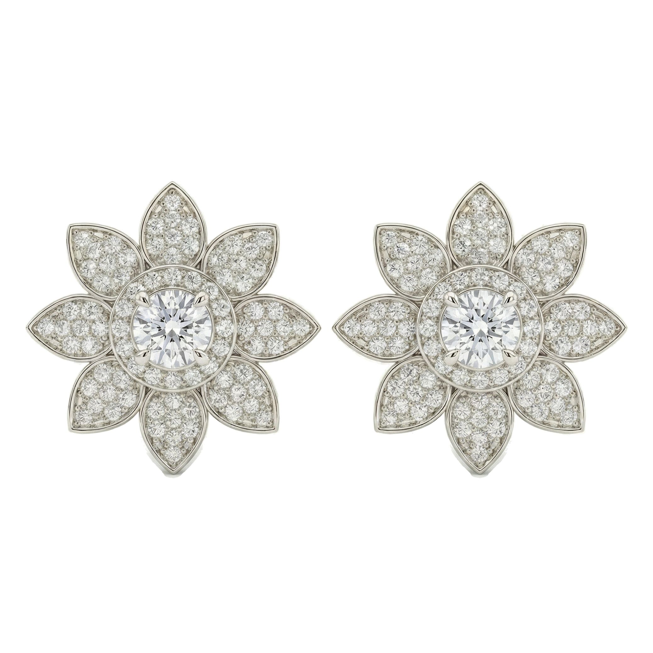 0.90 ct EF VS Lab Grown DIamond Flower Earrings in 14k White Gold 14432