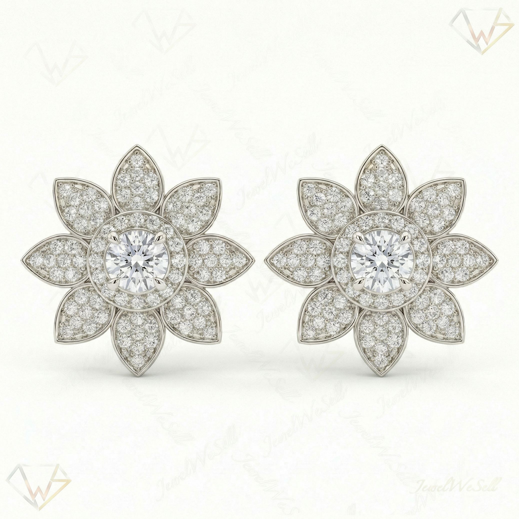 0.90 ct EF VS Moissanite Flower Earrings in 925 Sterling Silver 14432