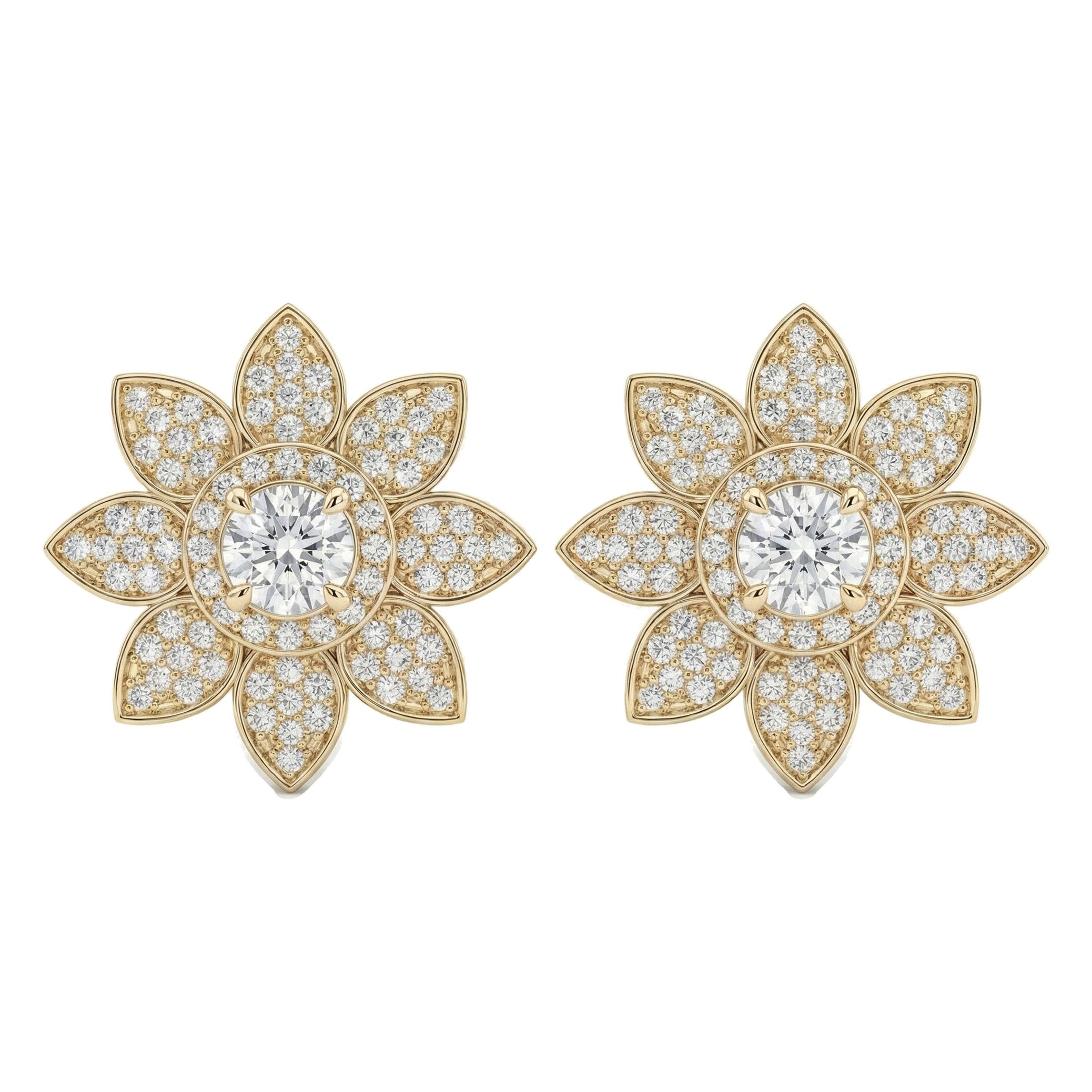 0.90 ct EF VS Lab Grown DIamond Flower Earrings in 10k Yellow Gold 14432