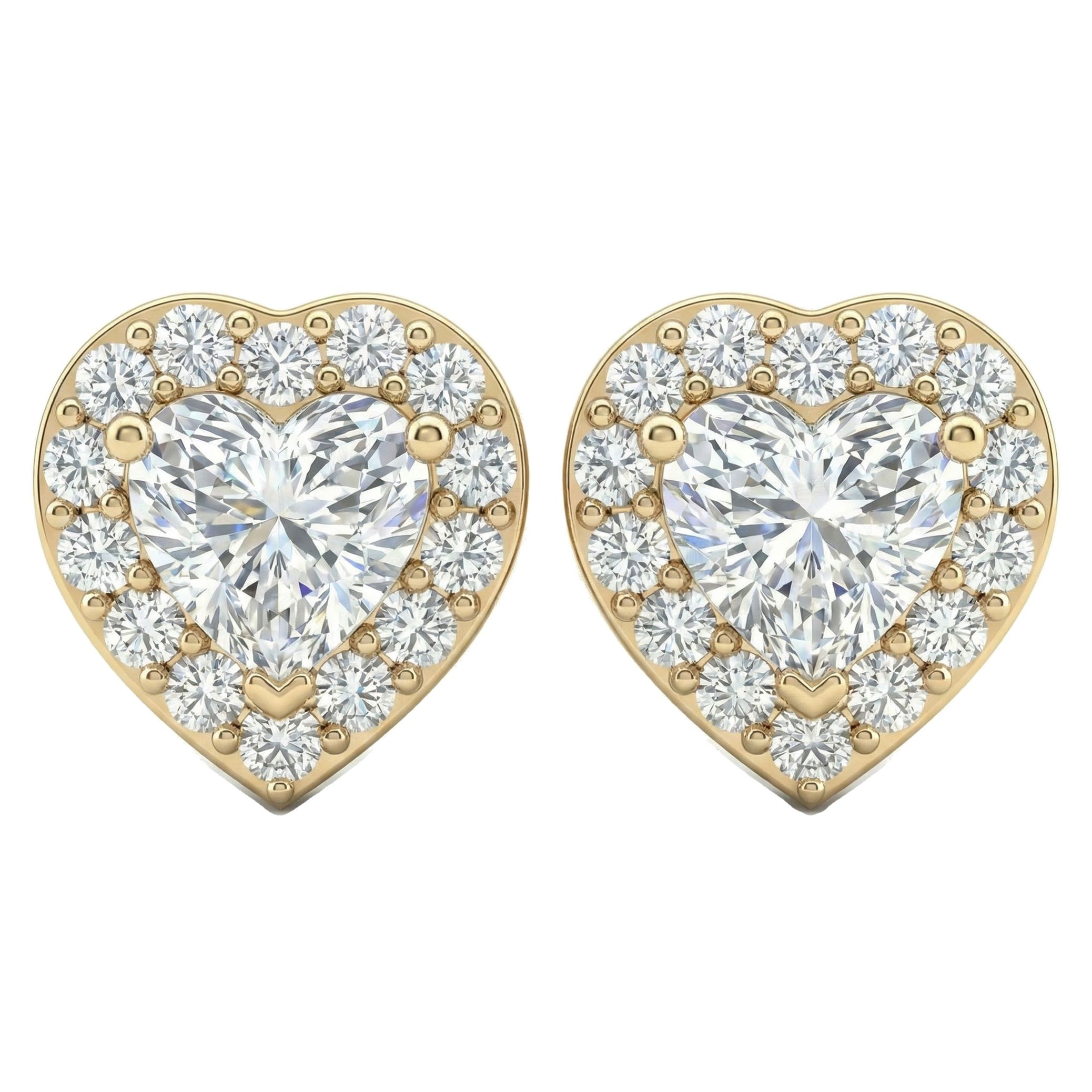 0.85 ct EF VS Lab Grown DIamond Heart Earrings in 10k Yellow Gold 14550