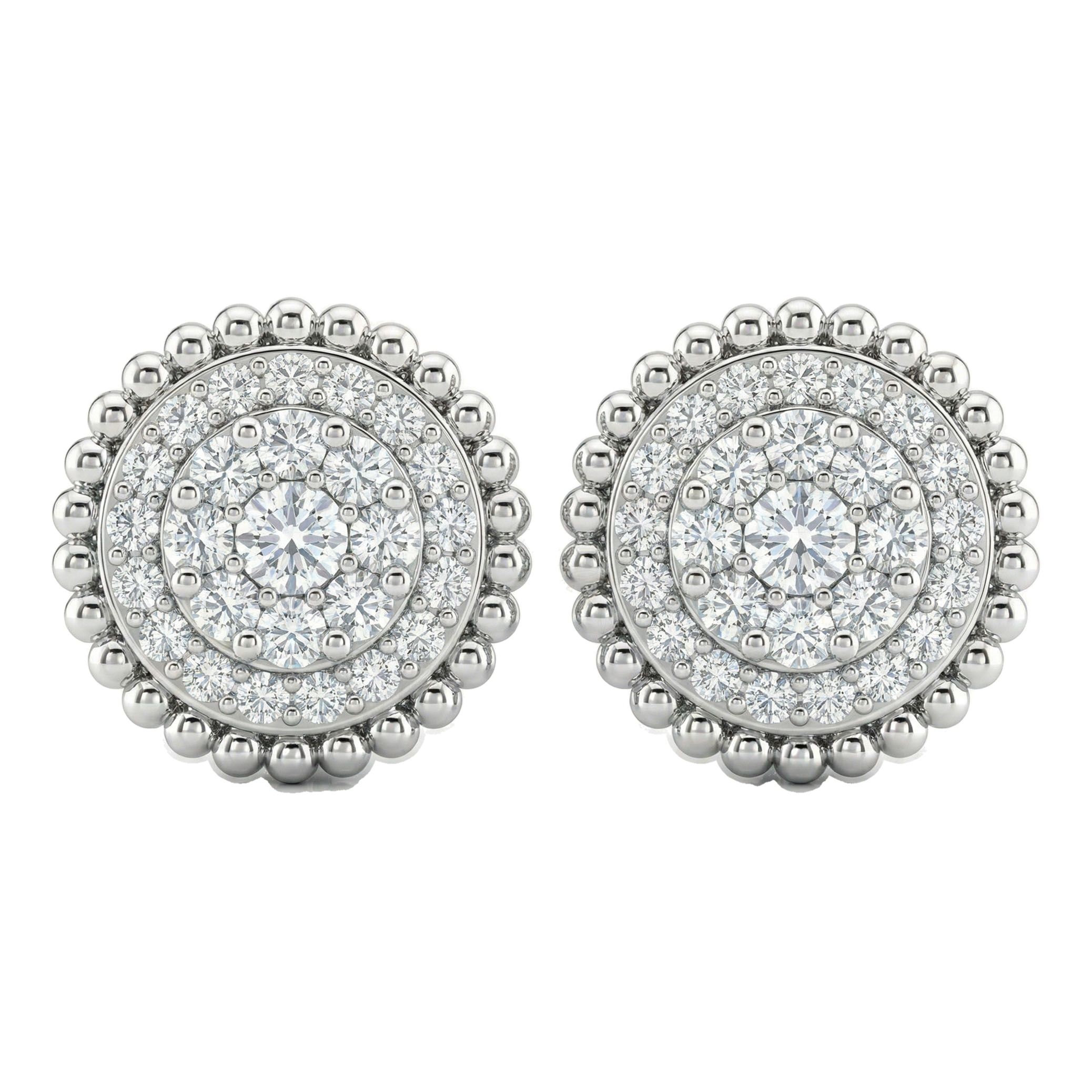 0.85 ct EF VS Lab Grown DIamond Cluster Earrings in 10k White Gold 14596