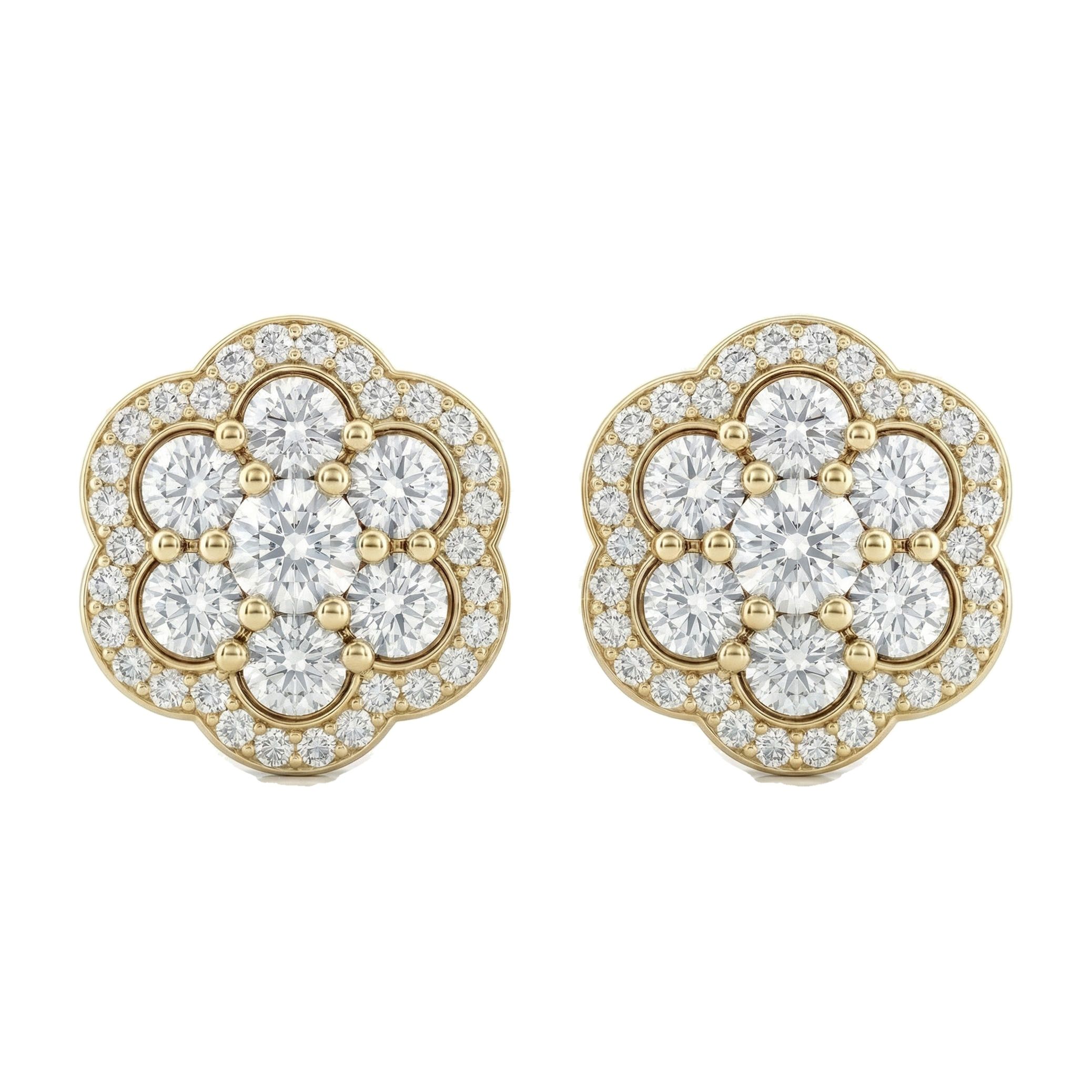 2.40 ct EF VS Lab Grown DIamond Cluster Earrings in 14k Yellow Gold 15650