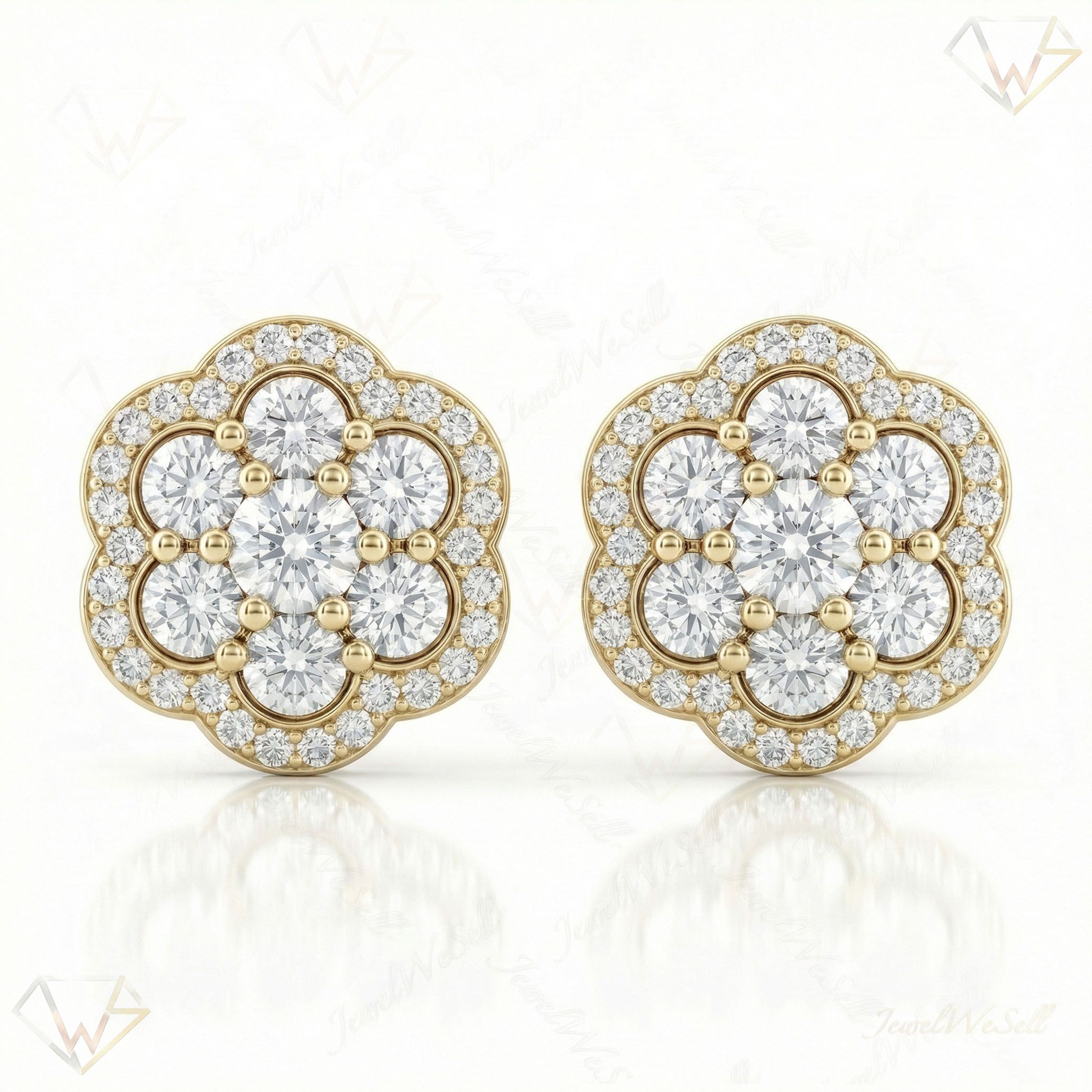 2.40 ct EF VS Lab Grown DIamond Cluster Earrings in 10k Yellow Gold 15650