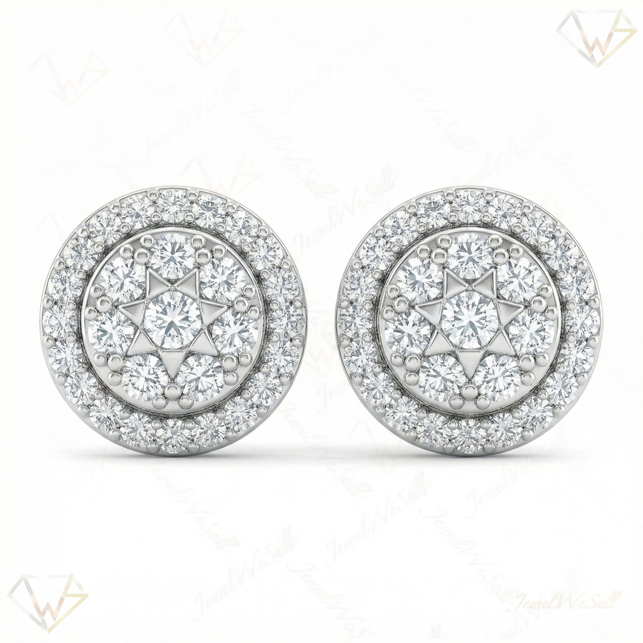 2.50 ct EF VS Lab Grown DIamond Cluster Earrings in 14k White Gold 16632