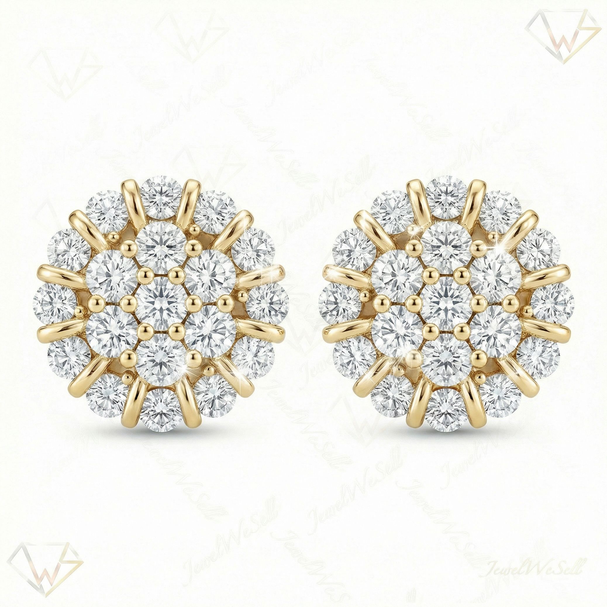 1.95 ct EF VS Lab Grown DIamond Cluster Earrings in 14k Yellow Gold 16638
