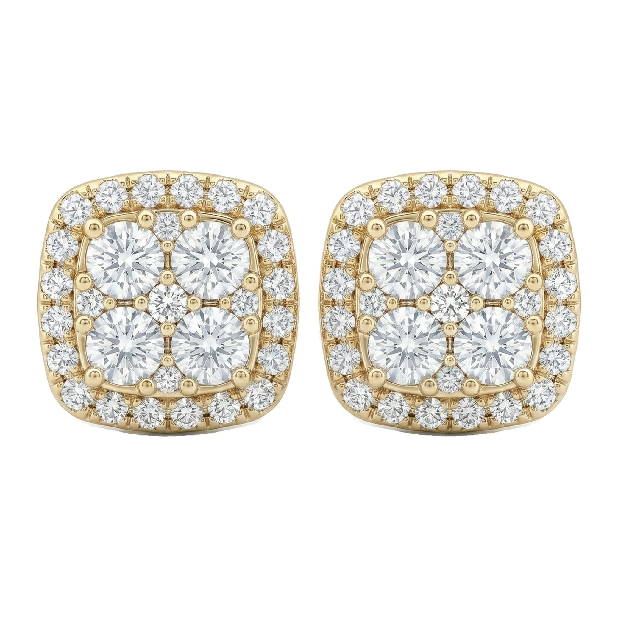 1.25 ct EF VS Lab Grown DIamond Cluster Earrings in 14k Yellow Gold 16644