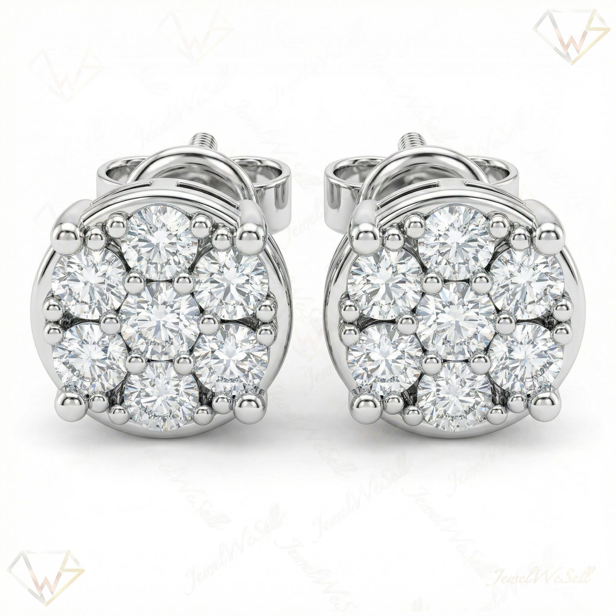1.05 ct EF VS Lab Grown DIamond Cluster Earrings in 14k White Gold 16647