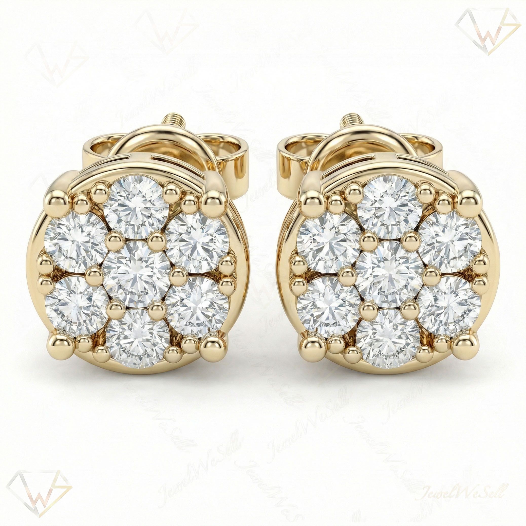 1.05 ct EF VS Lab Grown DIamond Cluster Earrings in 14k Yellow Gold 16647