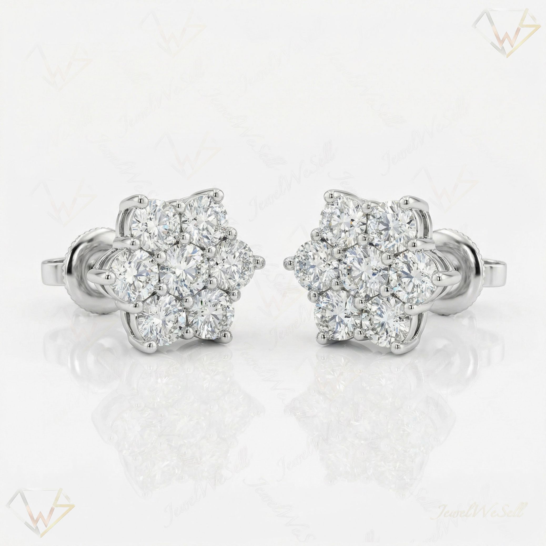 0.75 ct EF VS Lab Grown DIamond Cluster Earrings in 14k White Gold 17837