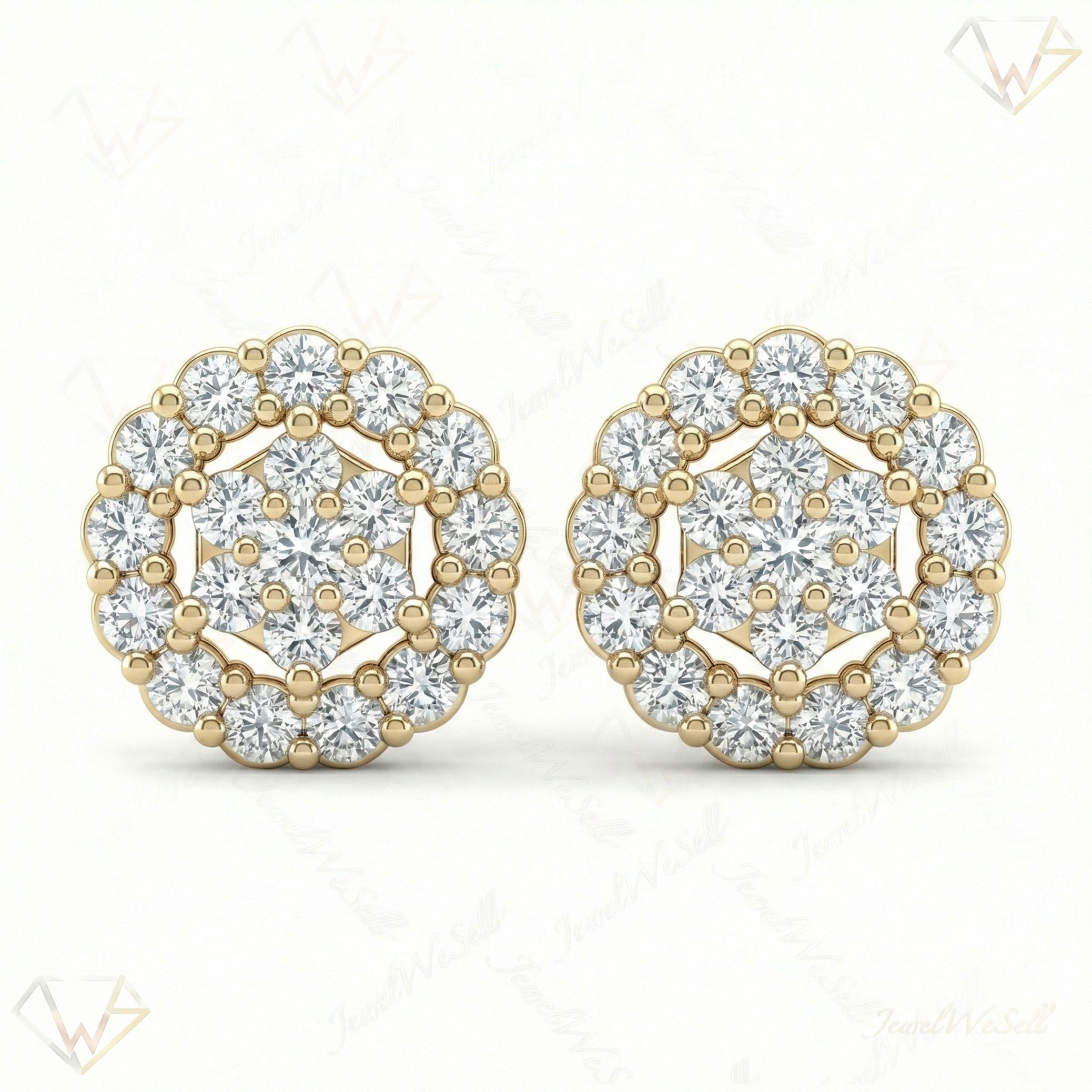 0.85 ct EF VS Lab Grown DIamond Halo Earrings in 10k Yellow Gold 18353