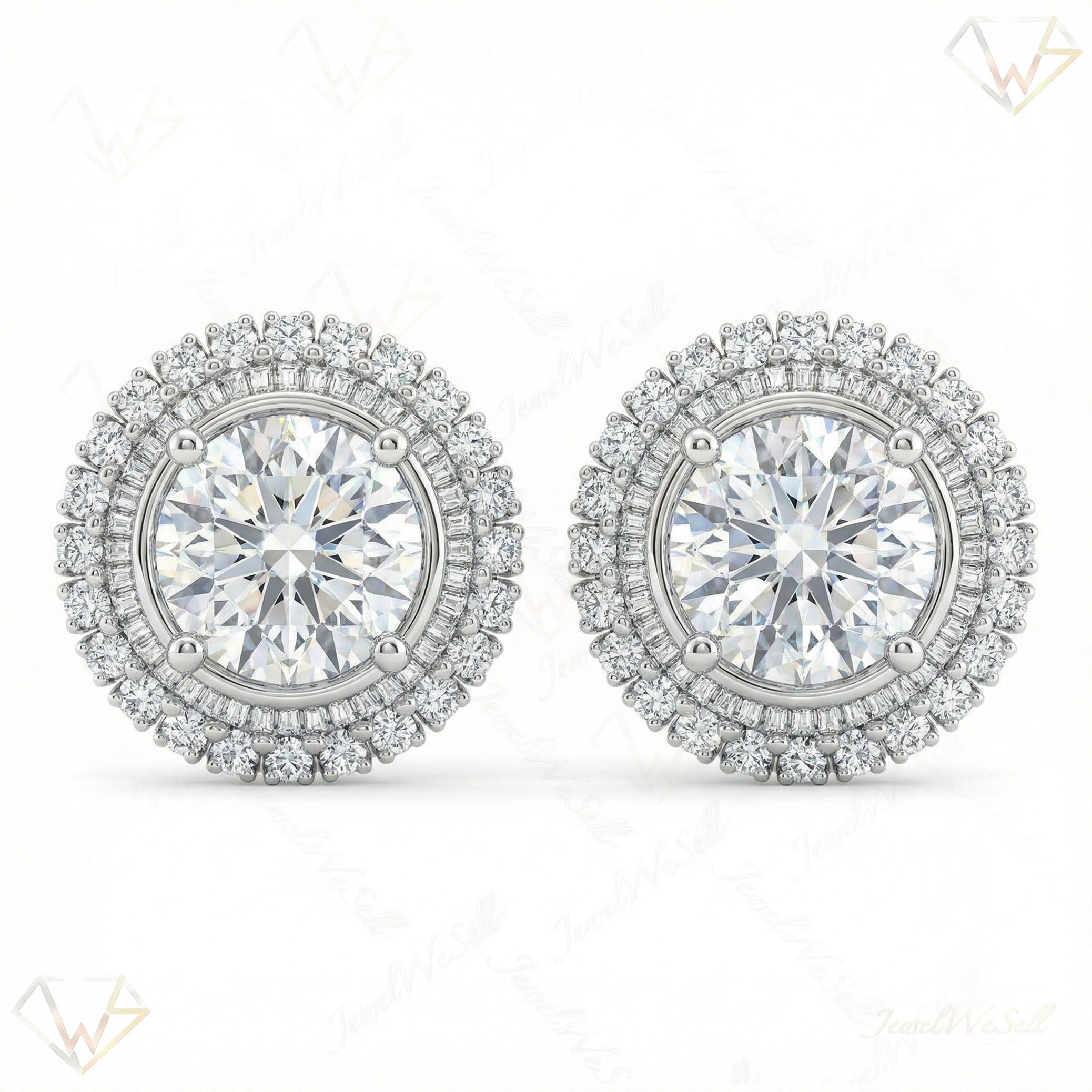 10.55 ct EF VS Lab Grown DIamond Halo Earrings in 14k White Gold 18986