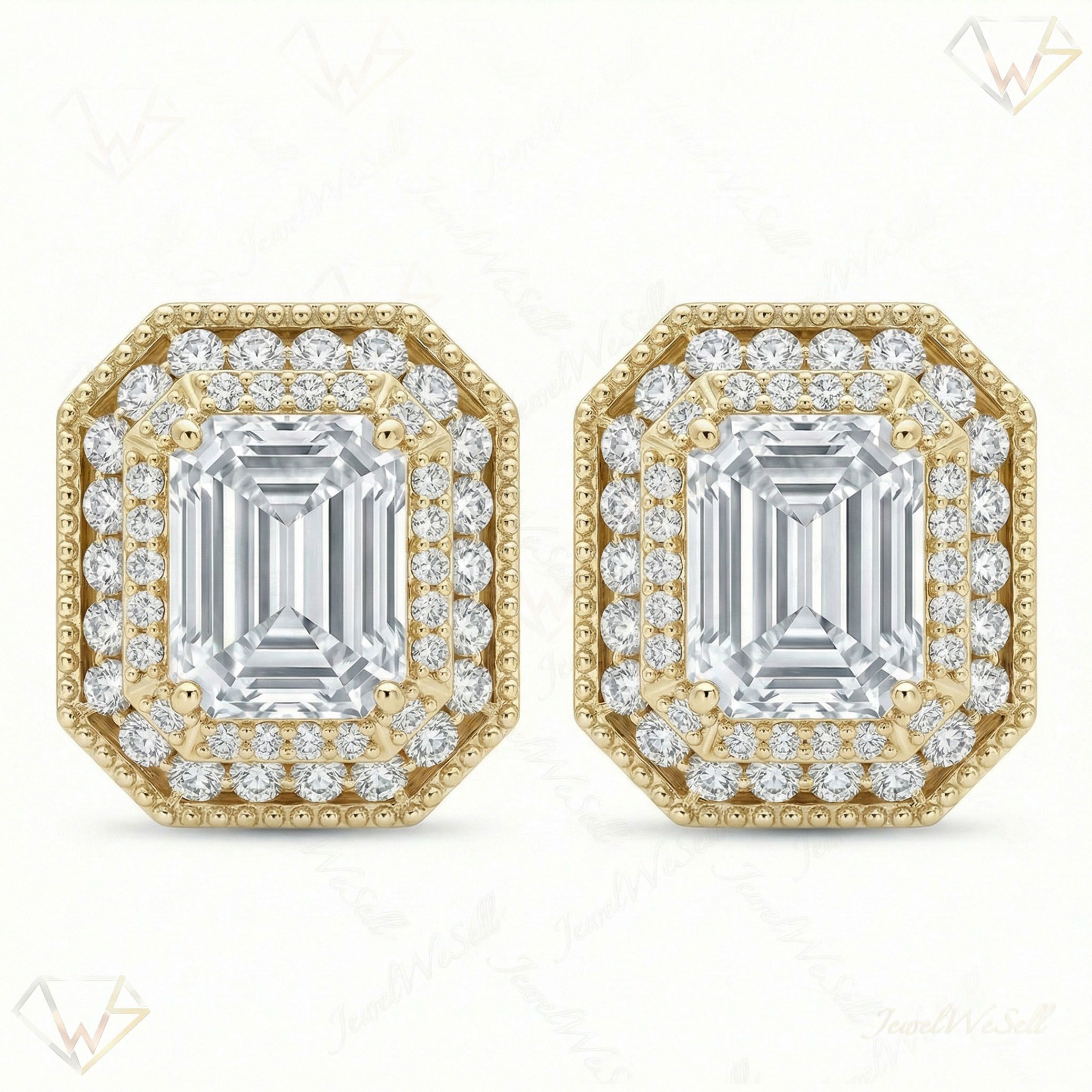 9.10 ct EF VS Lab Grown DIamond Halo Earrings in 10k Yellow Gold 18988