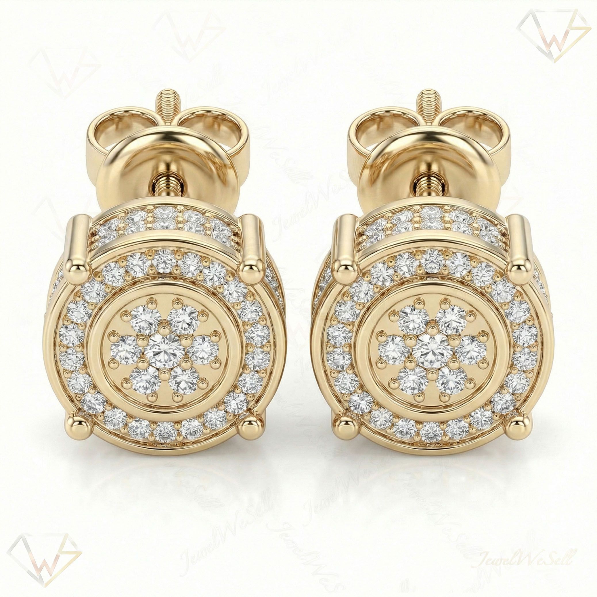0.80 ct EF VS Lab Grown DIamond Micropave Earrings in 14k Yellow Gold 2466