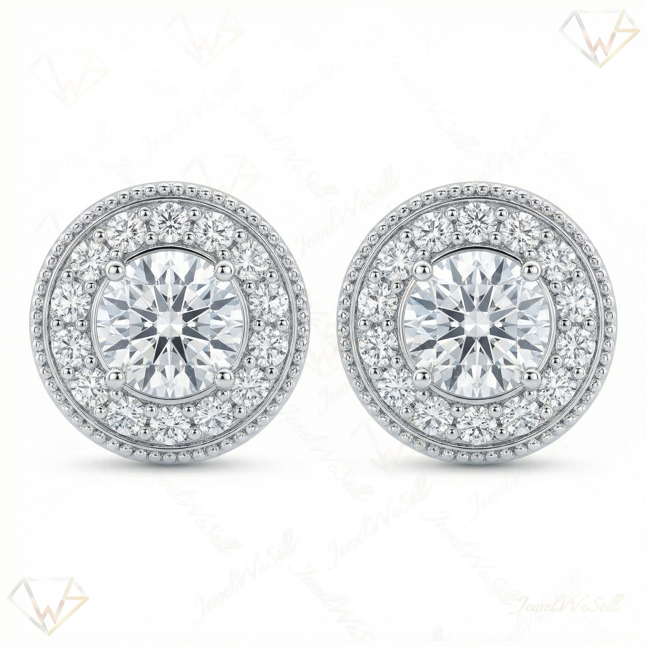 5.00 ct EF VS Lab Grown DIamond Halo Earrings in 10k White Gold 2529