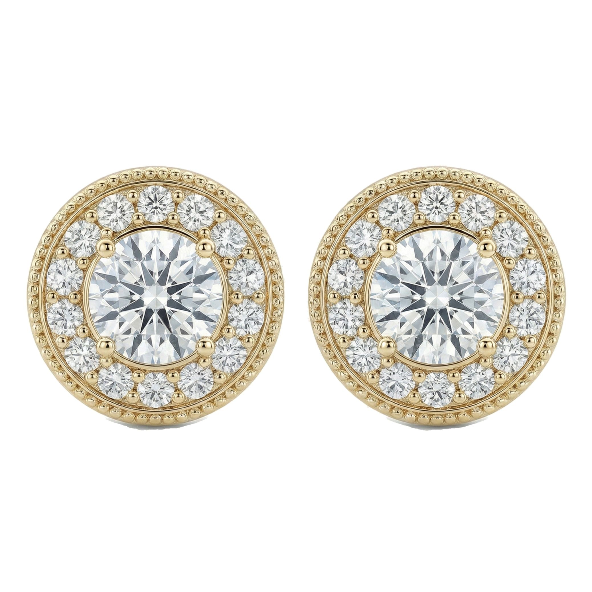 5.00 ct EF VS Lab Grown DIamond Halo Earrings in 10k Yellow Gold 2529
