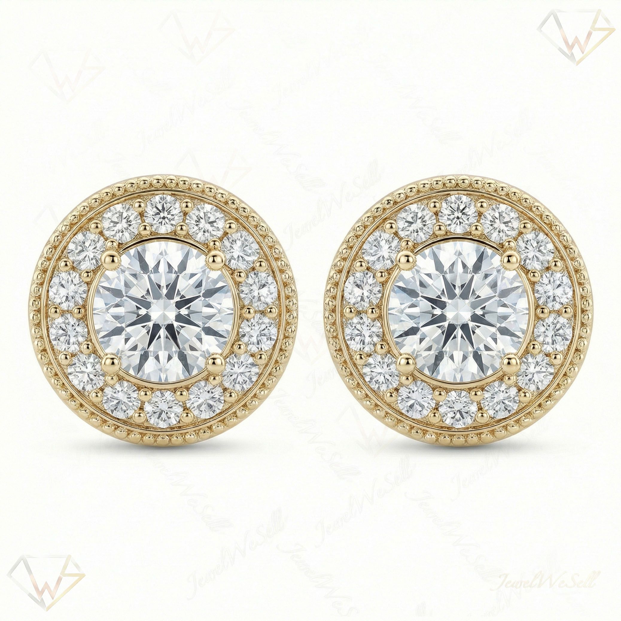 5.00 ct EF VS Lab Grown DIamond Halo Earrings in 14k Yellow Gold 2529