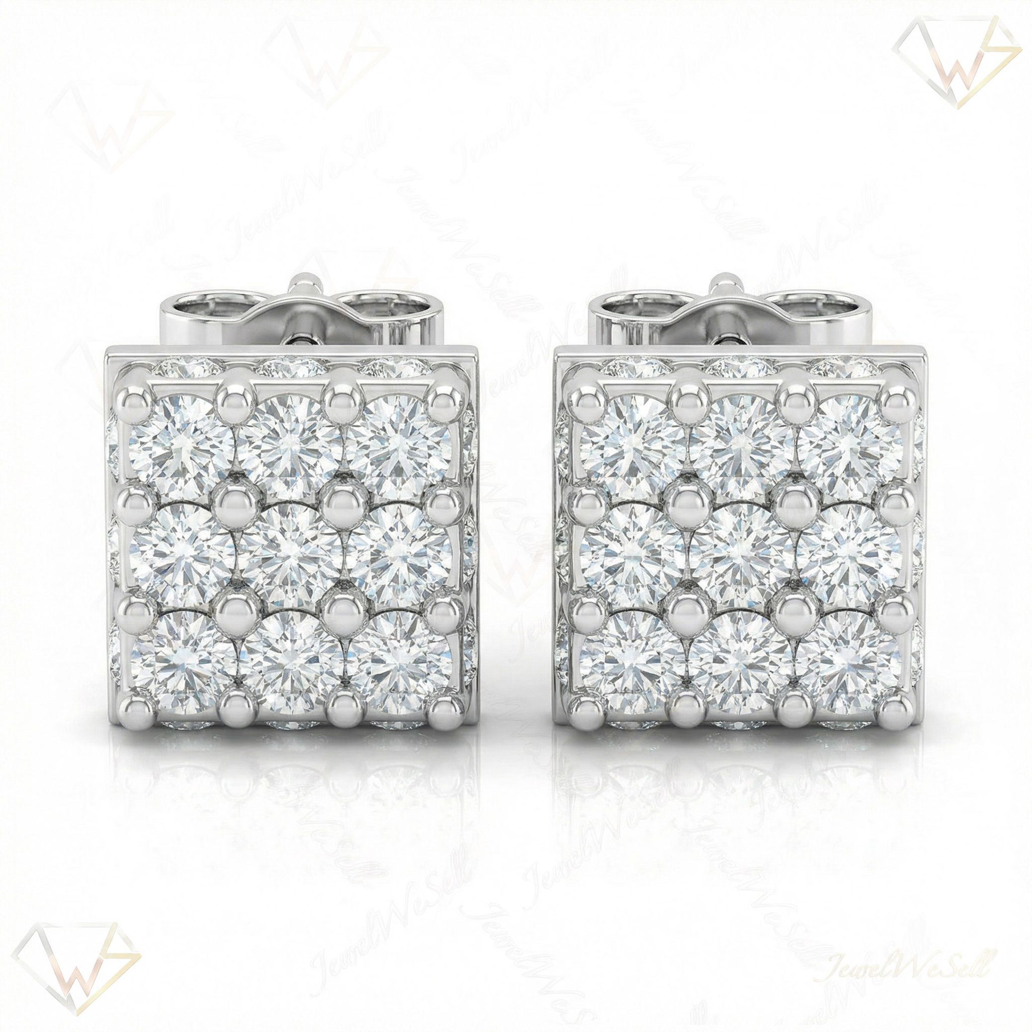 2.25 ct EF VS Lab Grown DIamond Square Earrings in 10k White Gold 2568