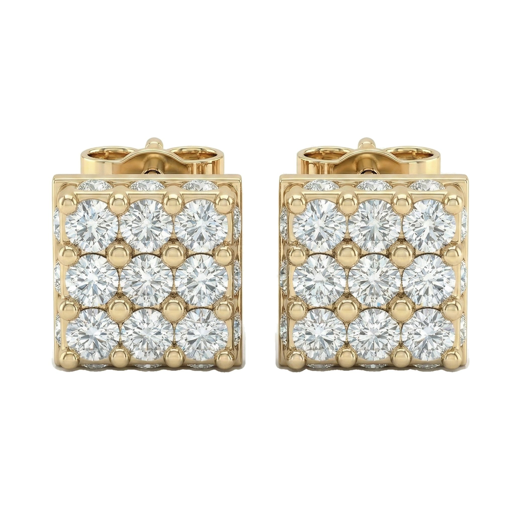2.25 ct EF VS Lab Grown DIamond Square Earrings in 10k Yellow Gold 2568