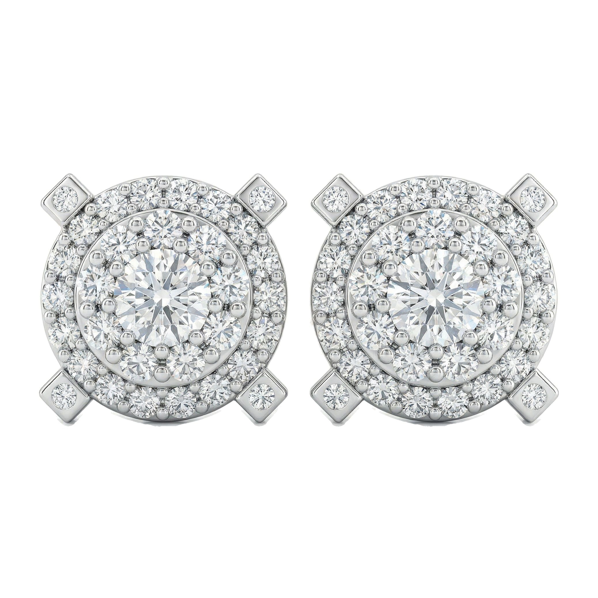 1.70 ct EF VS Lab Grown DIamond Halo Earrings in 10k White Gold 2651